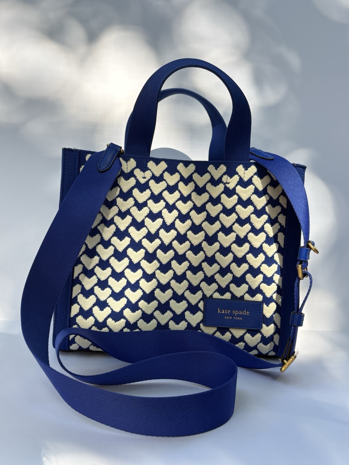 Rare Kate Spade Manhattan Modernist Hearts Jacquard leather Small Tote Crossbody