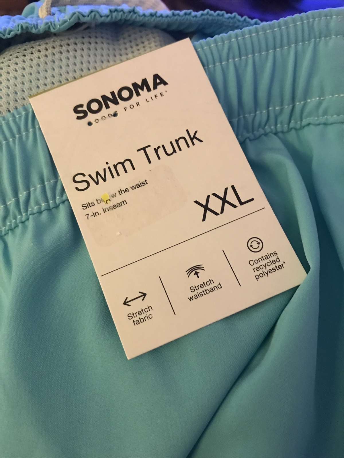 SONOMA Full Elastic Waistband Swim Trunks 2XL Blue On Blue Mesh Lined Men’s New
