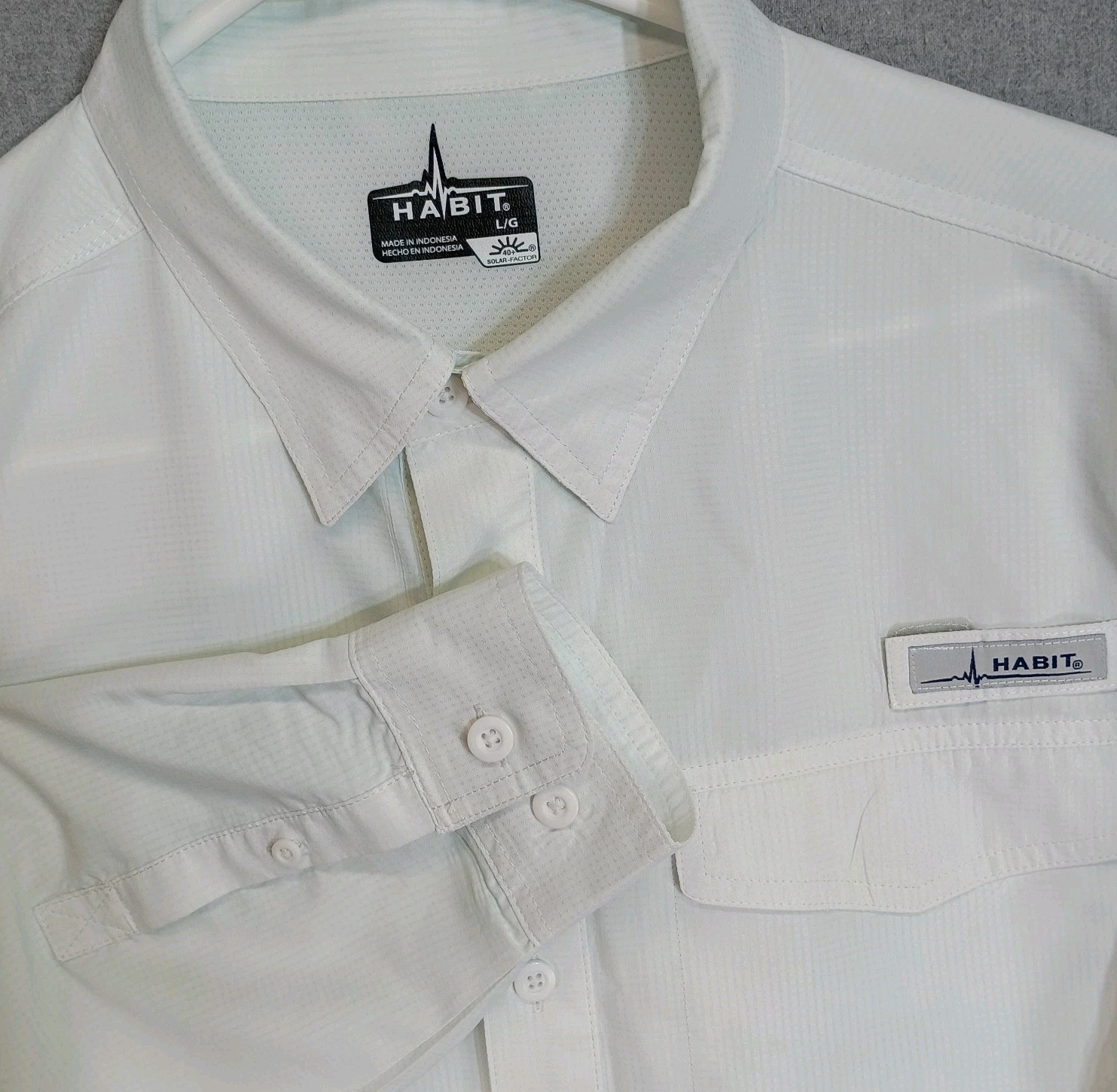 Habit L White Performance Fishing Shirt UPF 40+ Vented Solar Factor Utility Hike