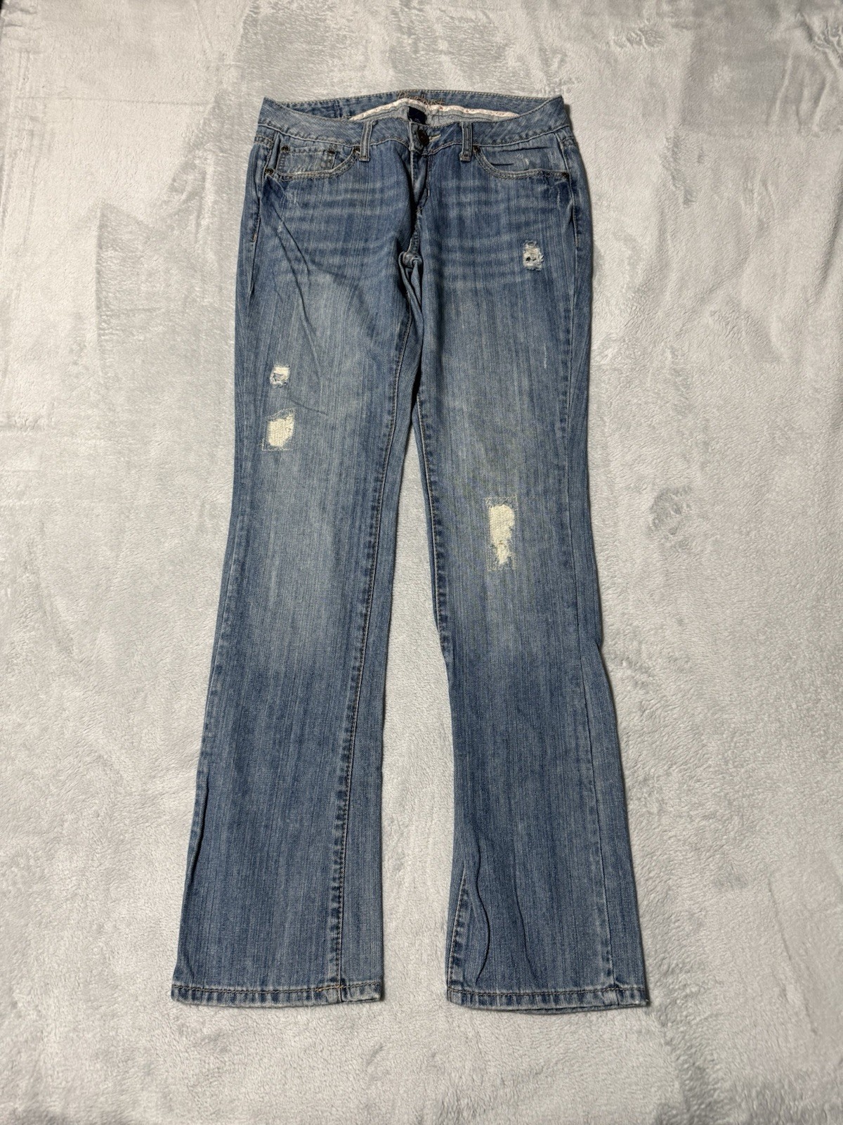 Amethyst Jeans Womens 9 Blue Bootcut Low Rise Medium Wash Distressed Style 30×31