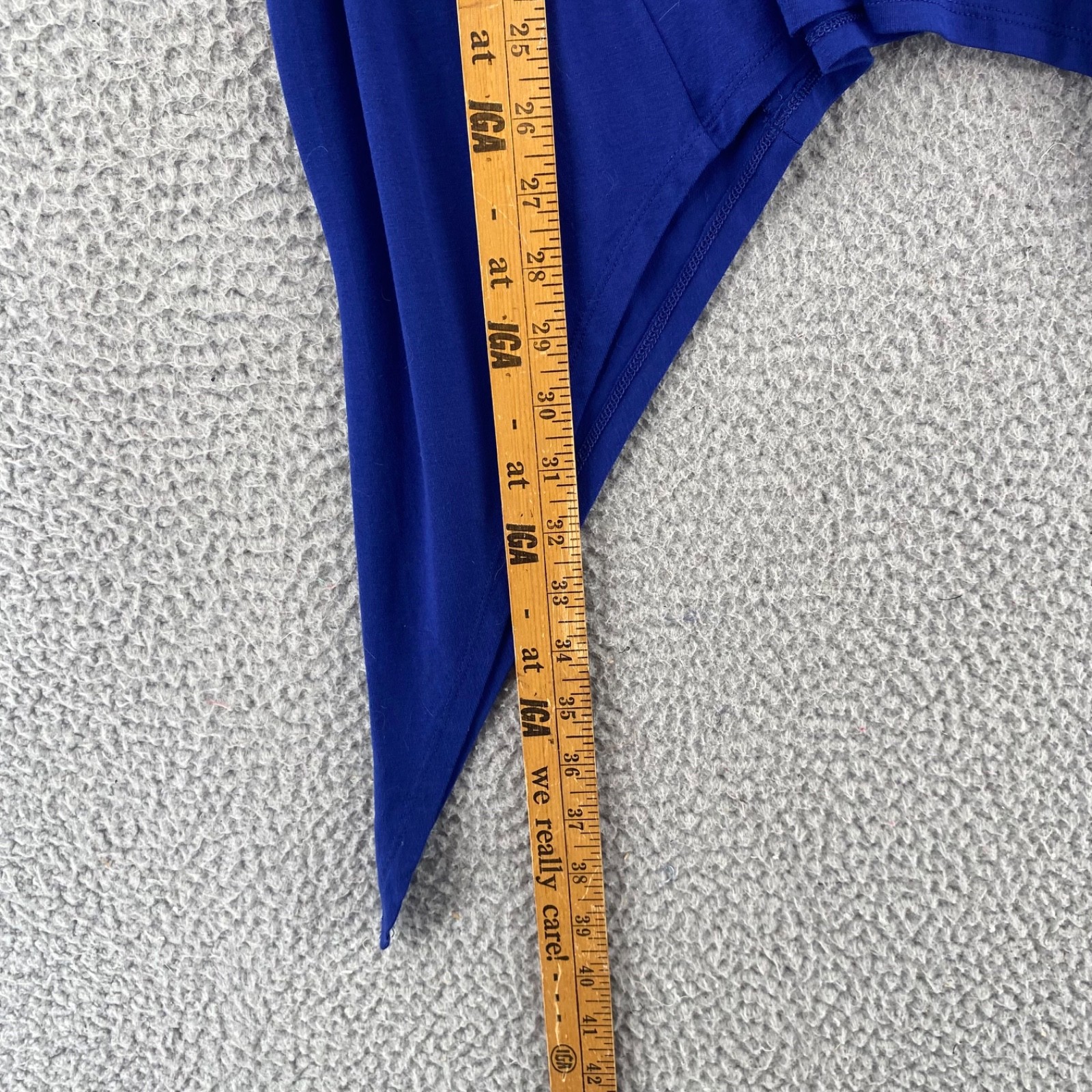 Chicos Top Womens 0 US Small Blue 3/4 Ruched Sleeve Stretch Knit Shark Bite Hem