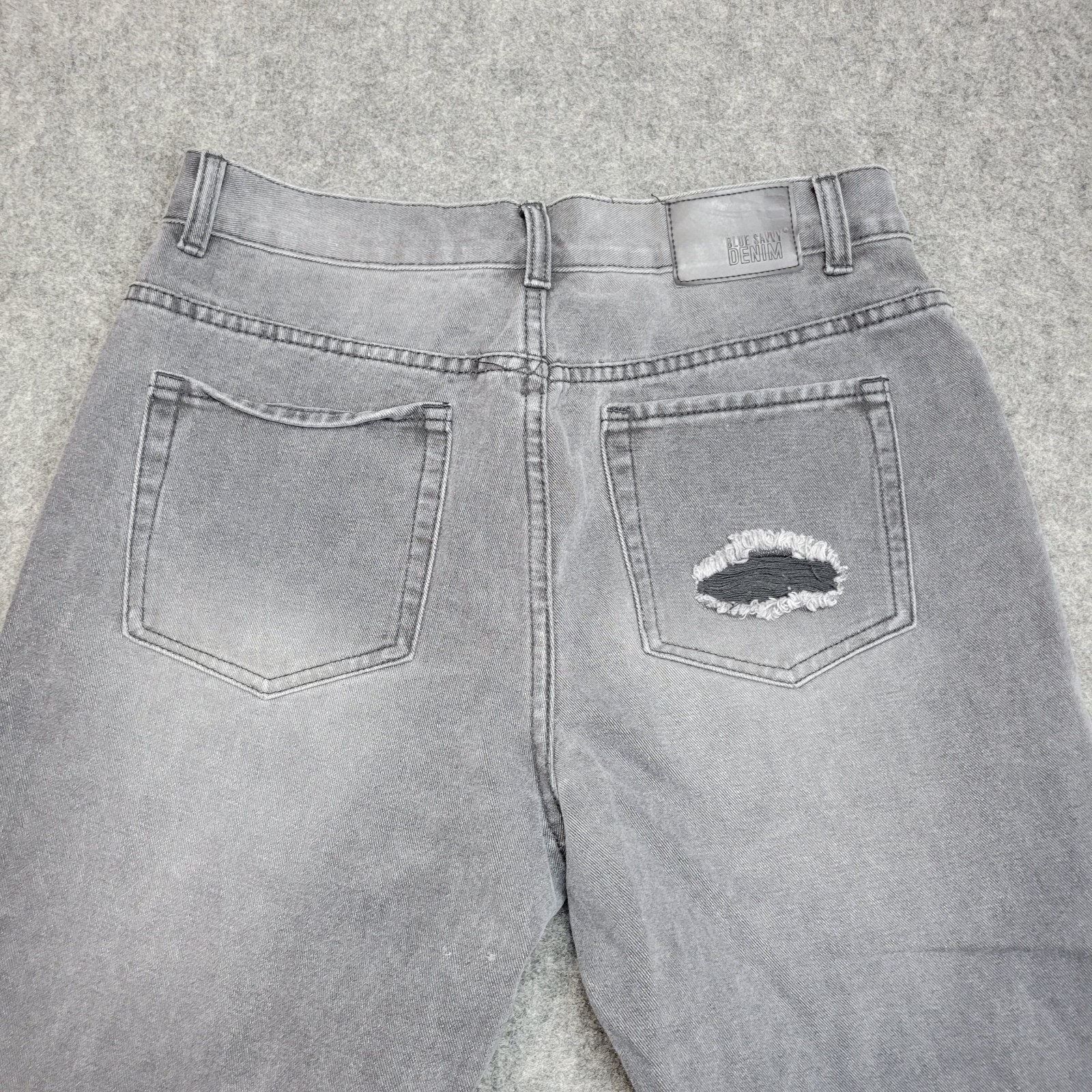 Blue Savvy Jeans Womens 13/31 Gray Distressed Grunge Raw Hem Button Fly Y2K