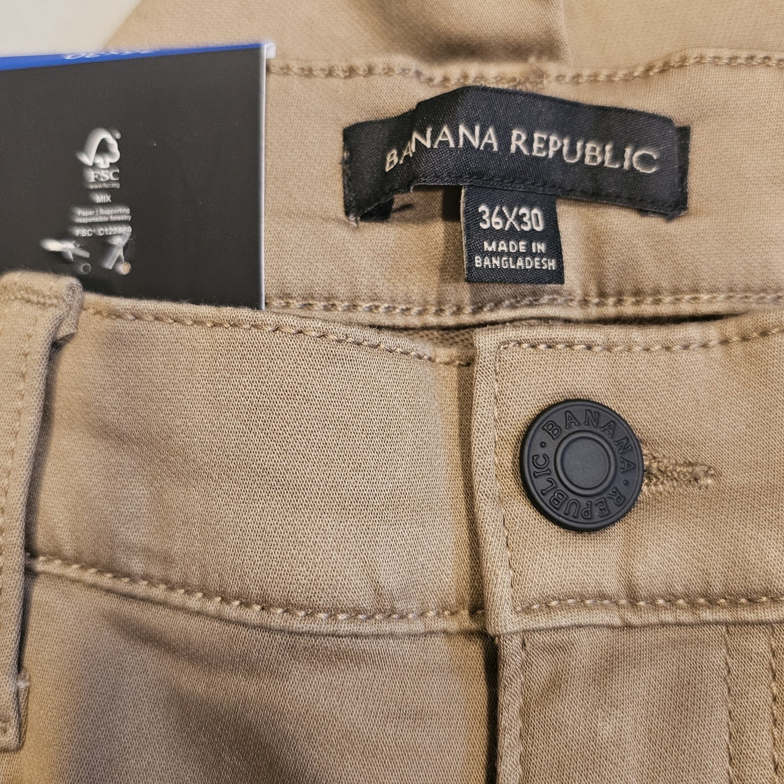 Banana Republic 5 Pocket Pants Slim Stretch Chinos Mens 36×30 Tan new