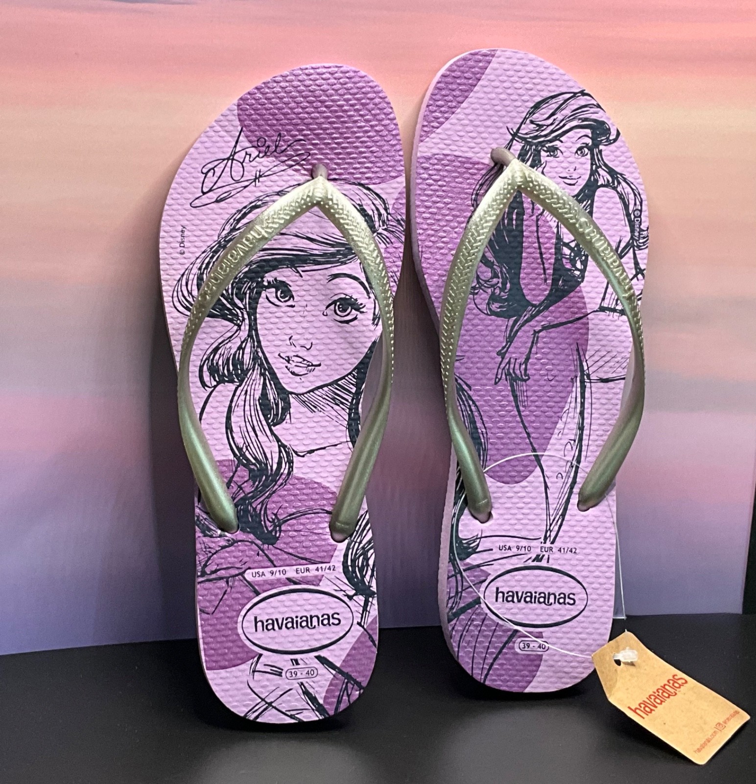 Havaianas Slim Princesas Purple Fantasy Ariel US Women’s 9/10 EUR 41/42 NWT