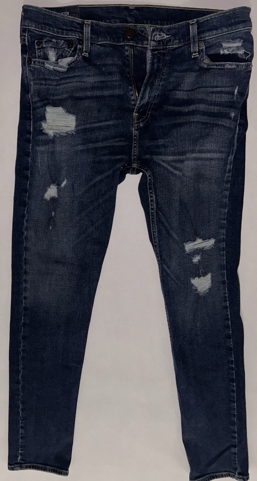 Hollister Men’s Super Skinny Jeans 34×32 Blue Distressed Stretch Denim