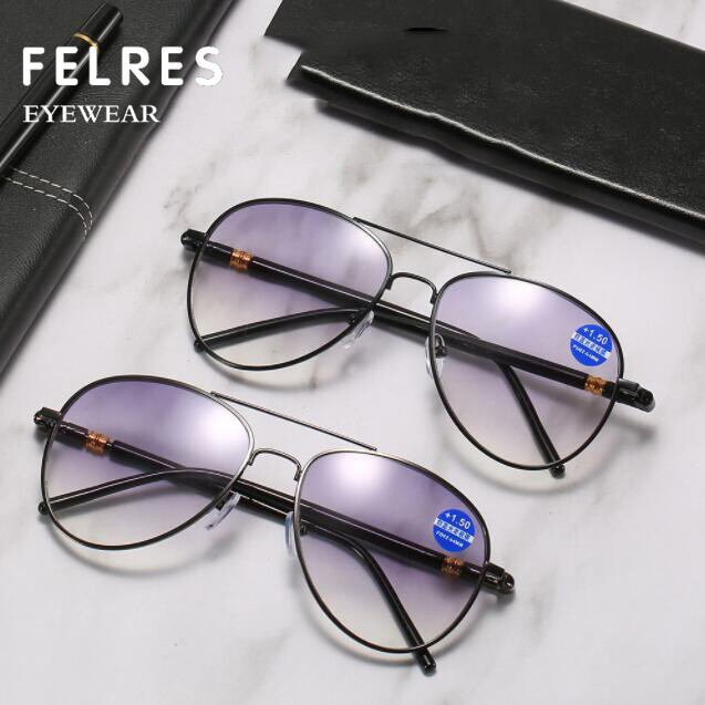 Metal Bifocal Anti-blue light Reading Glasses For Men Classic Outdoor Sunglasses