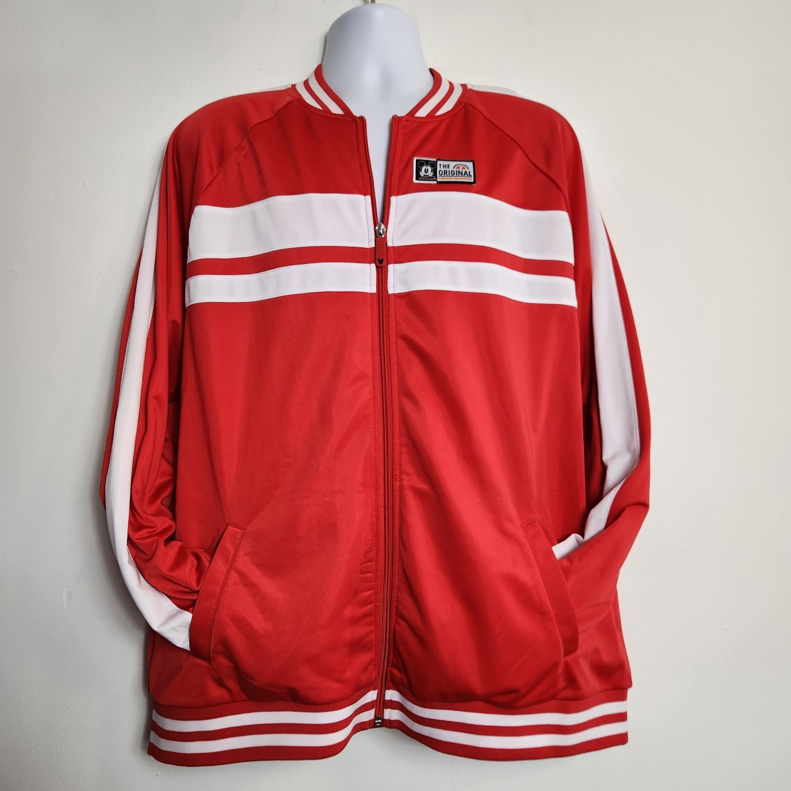Disney Mickey Mouse 1928 Burbank CA Track Jacket Sz XL Red Full Zip Embroidered