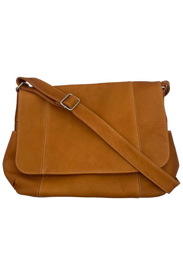 Le Donne Leather Flap Over Messenger Bag Tan