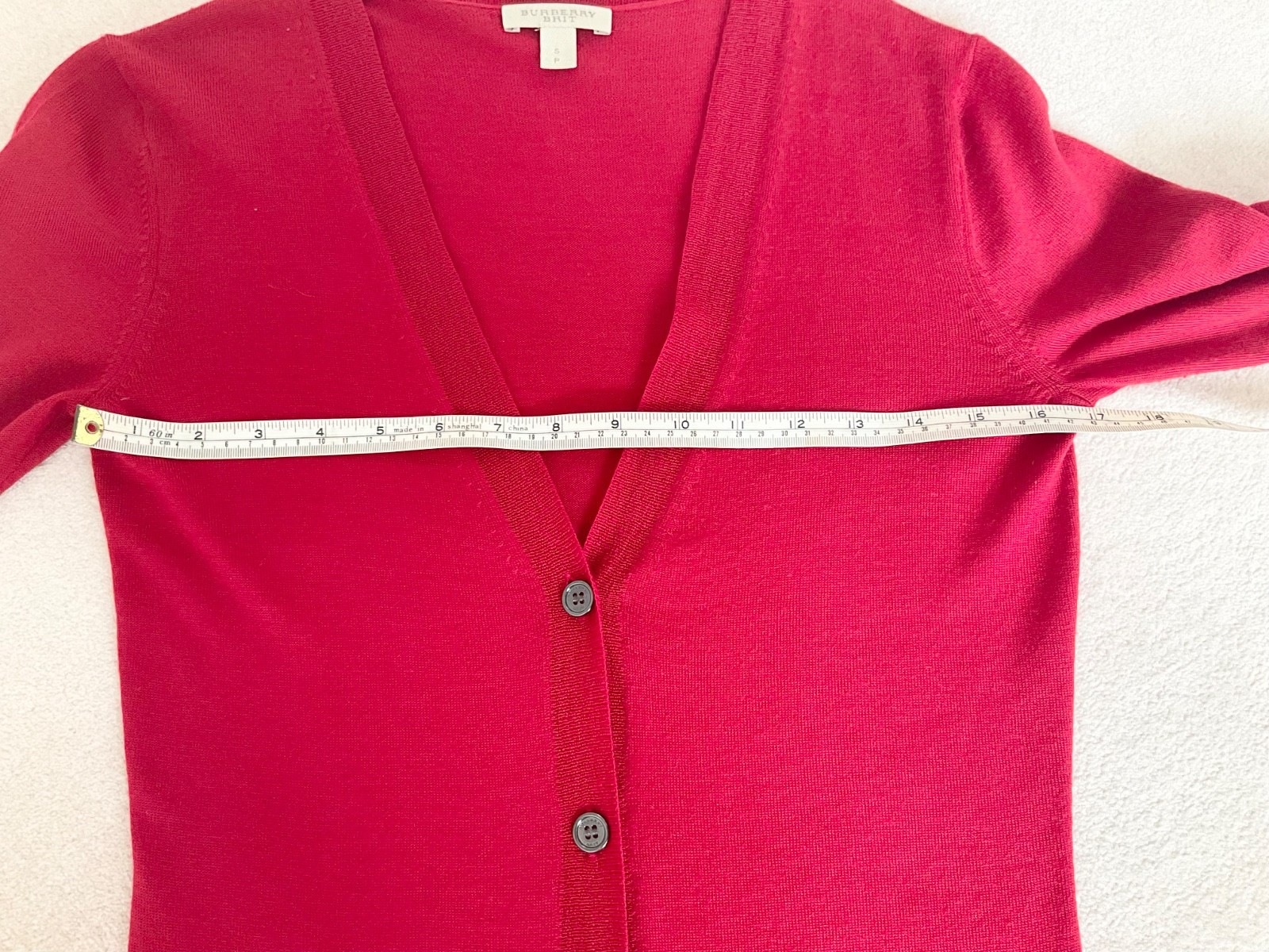 Burberry womens red cardigan S p Burberry logo 100% merino wool Uk 8 hardly worn