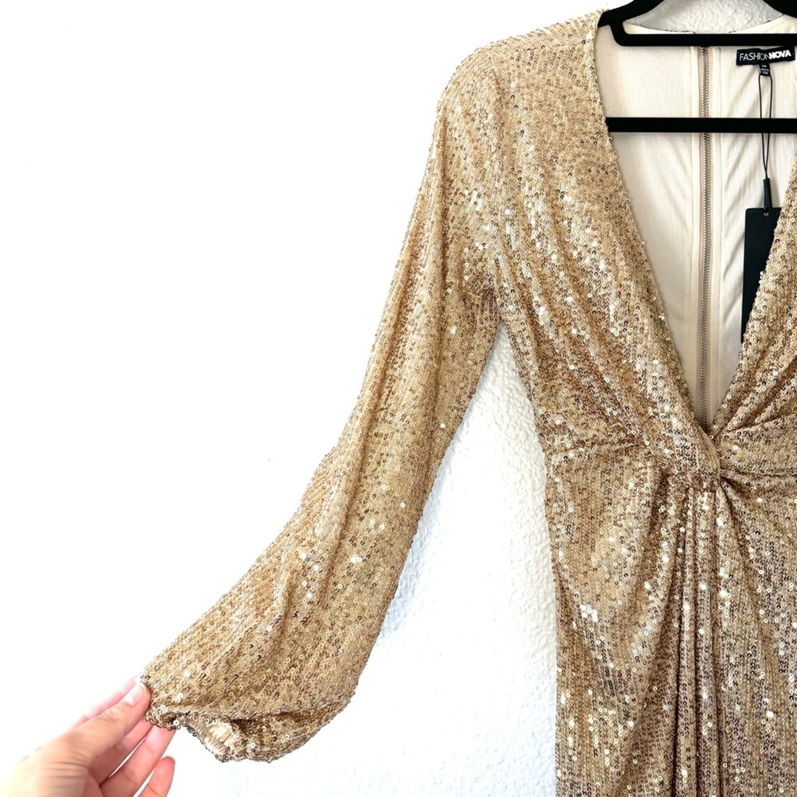 Fashion Nova Gold Sequin High Slit Maxi Dress Size XS