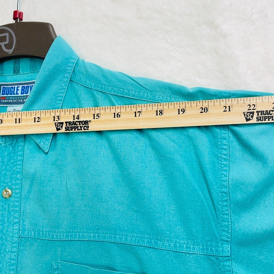 Rare Vtg 90s Bugle Boy Global Challenge Shirt Mens Sz Med. Teal Chambray Cotton