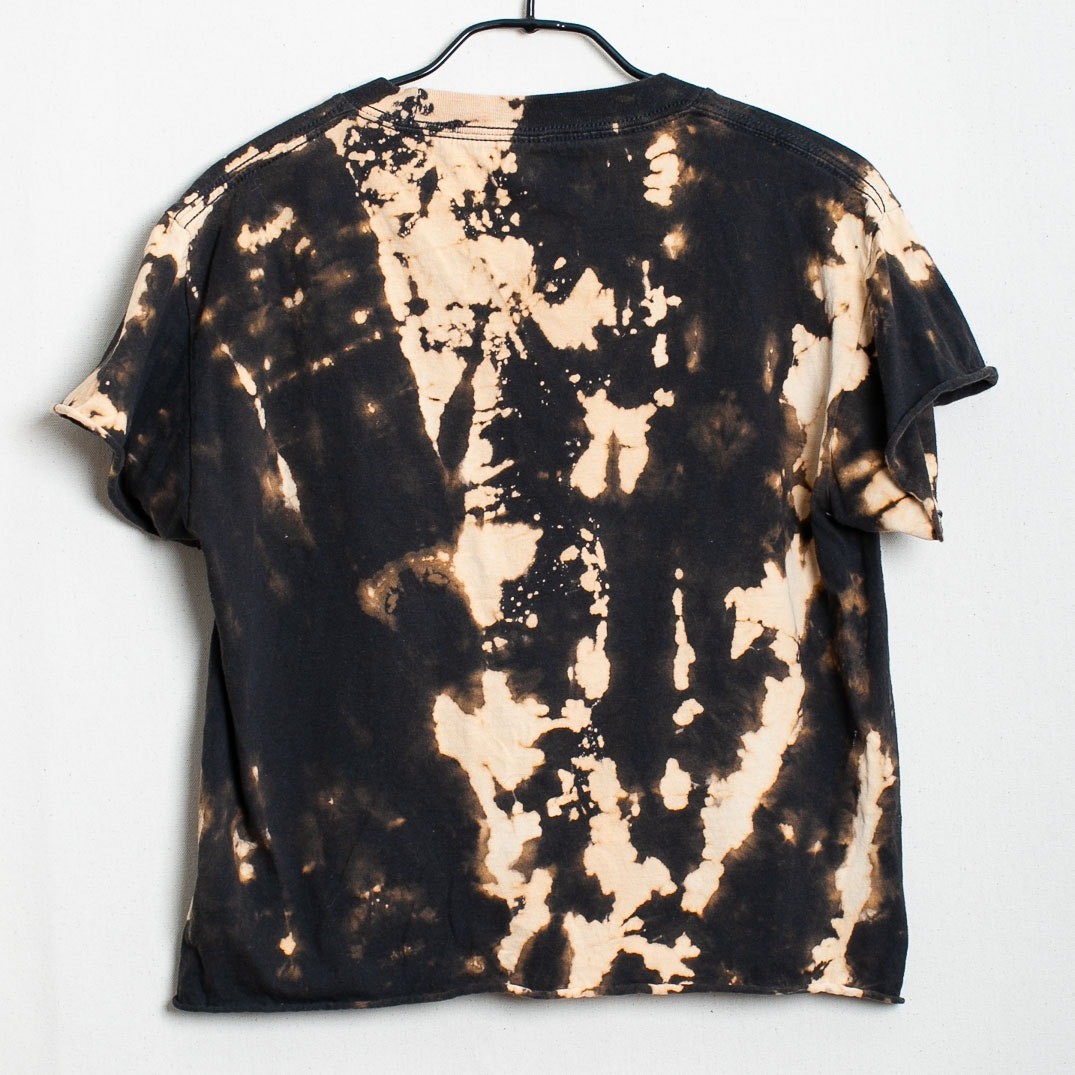 Janis Joplin Hand Bleached Acid Wash Graphic Tee Black Tan Cropped S/M Grunge