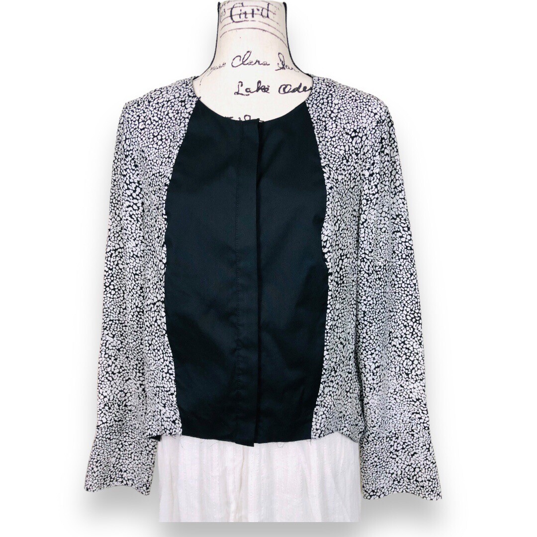 Robert Rodriguez Silk Blouse Size 6 Black White Abstract Print Long Sleeve