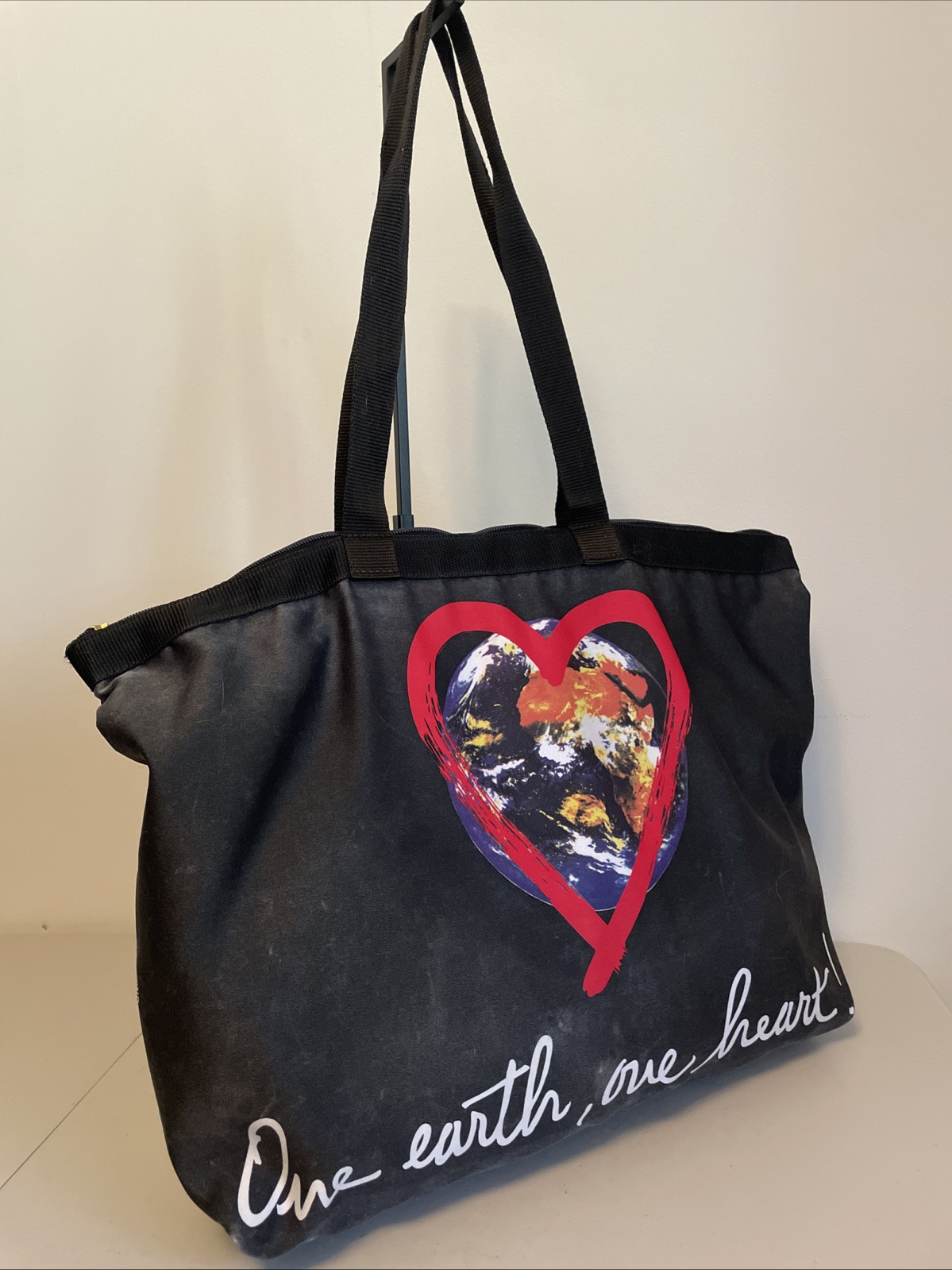 Vintage Moschino Redwall Large Tote Travel Bag One Earth One Heart