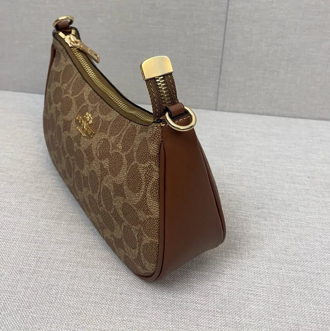 NWT Coach CV933 Teri Shoulder Bag In Signature Canvas Brown New Free Shipping