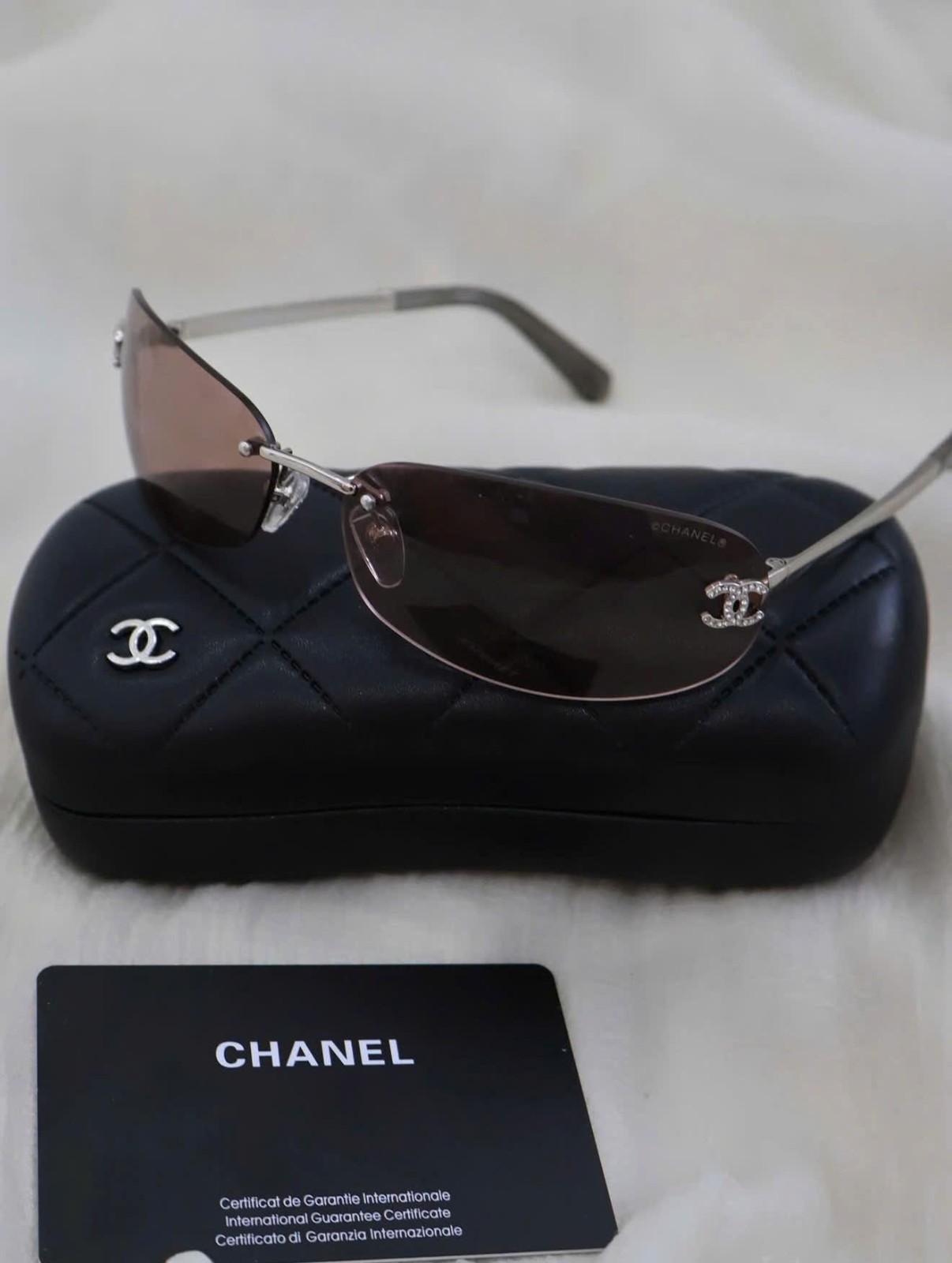 CHANEL A71560 Rimless Shield Sunglasses Brown Lens Women 68-16-145