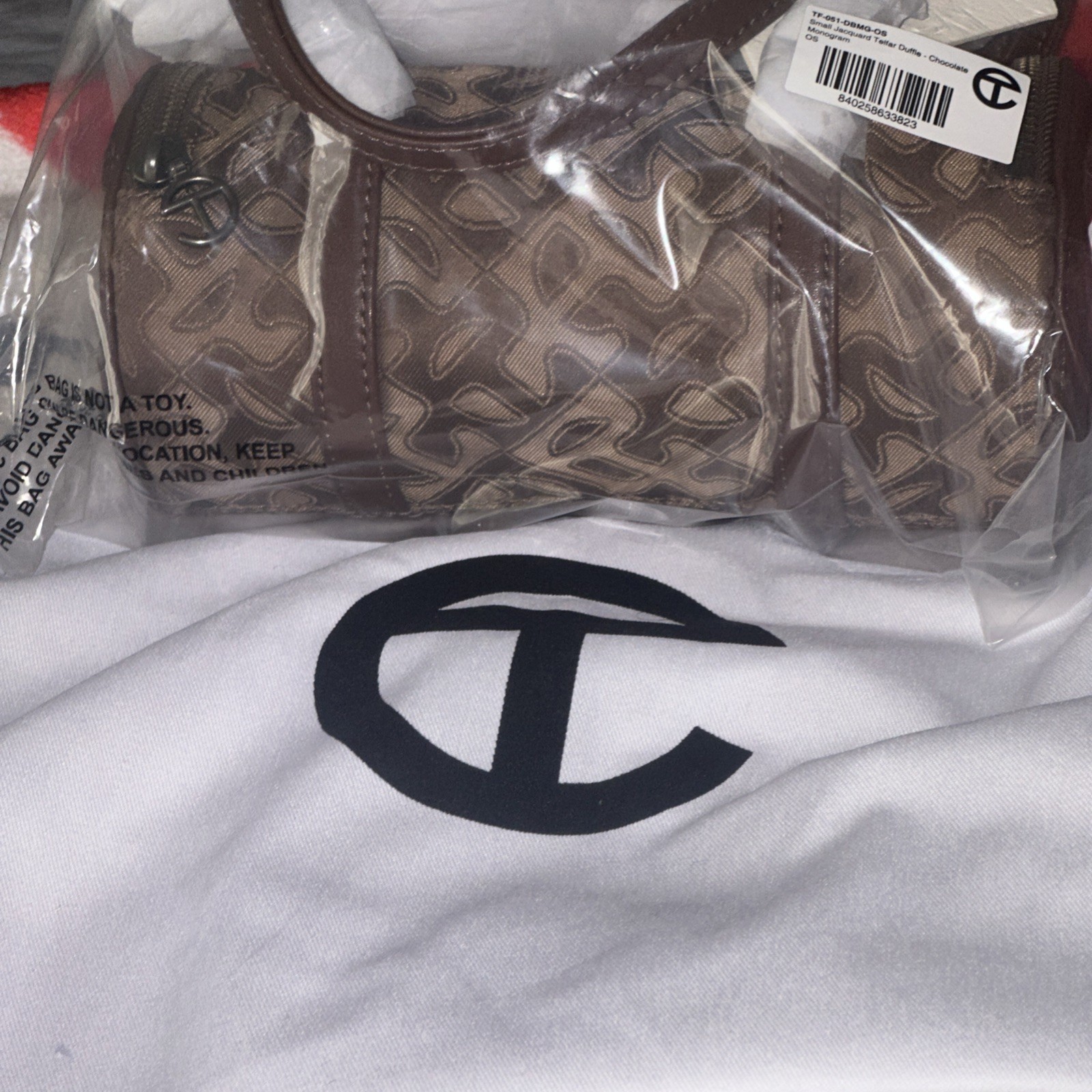 Telfar Small Jacquard Duffle Chocolate Monogram Brand New with Tags & Dust Bag