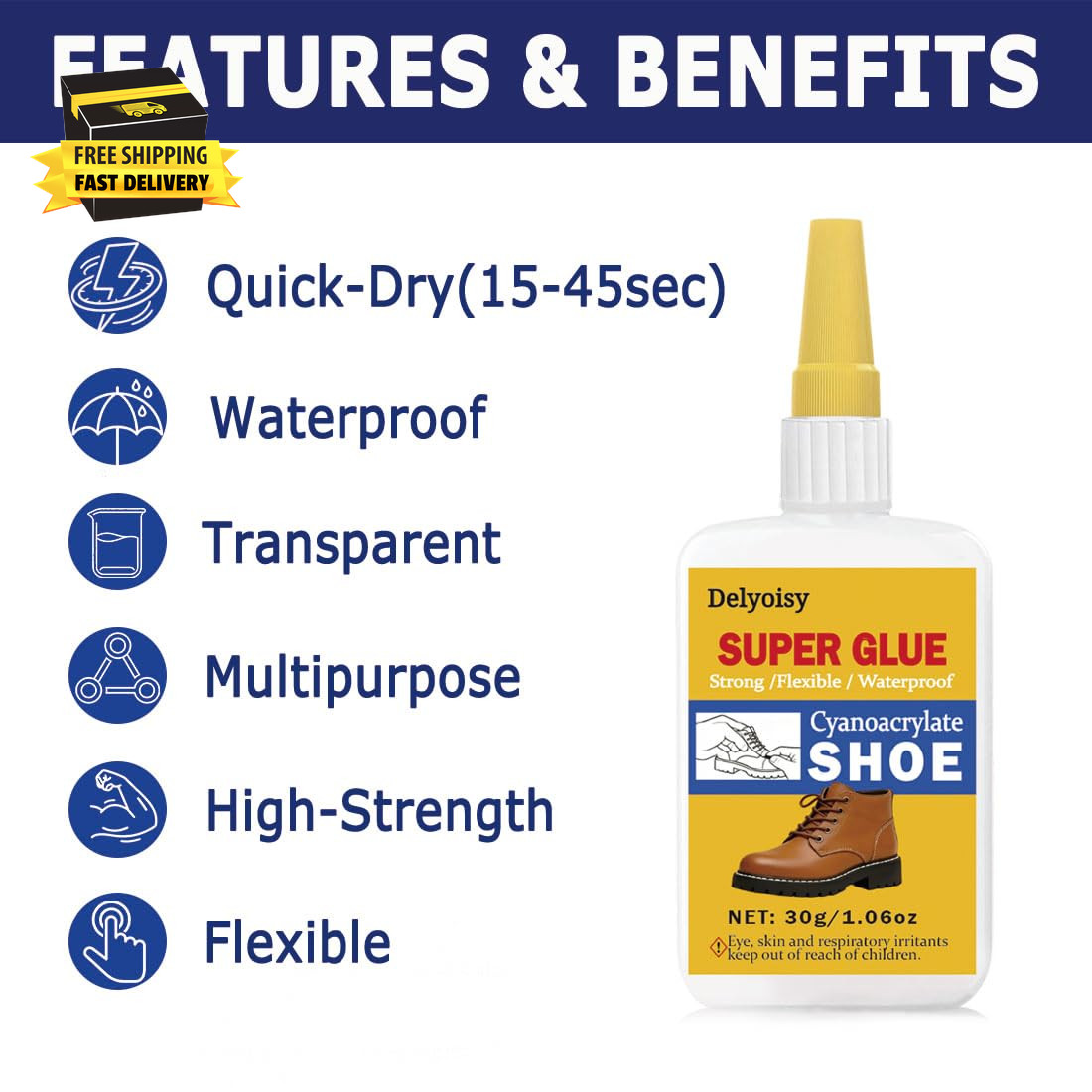 30G Shoe Glue for Sole Repair – Heavy Duty Super Adhesive for Boots, Sneakers, L