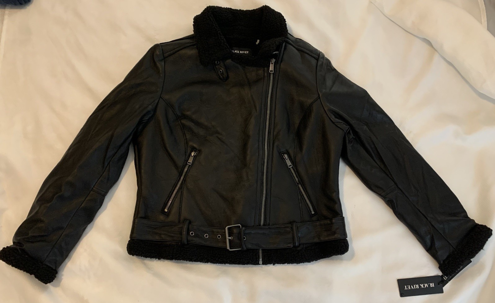 Black Rivet Faux Leather Moto Jacket Size L Lined Rock Punk Grunge Black