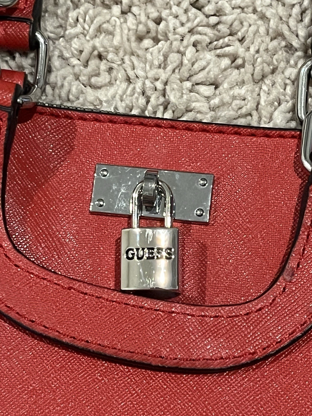GUESS Red Small Satchel Top Handle Zip Bag w/ Detachable Crossbody Strap