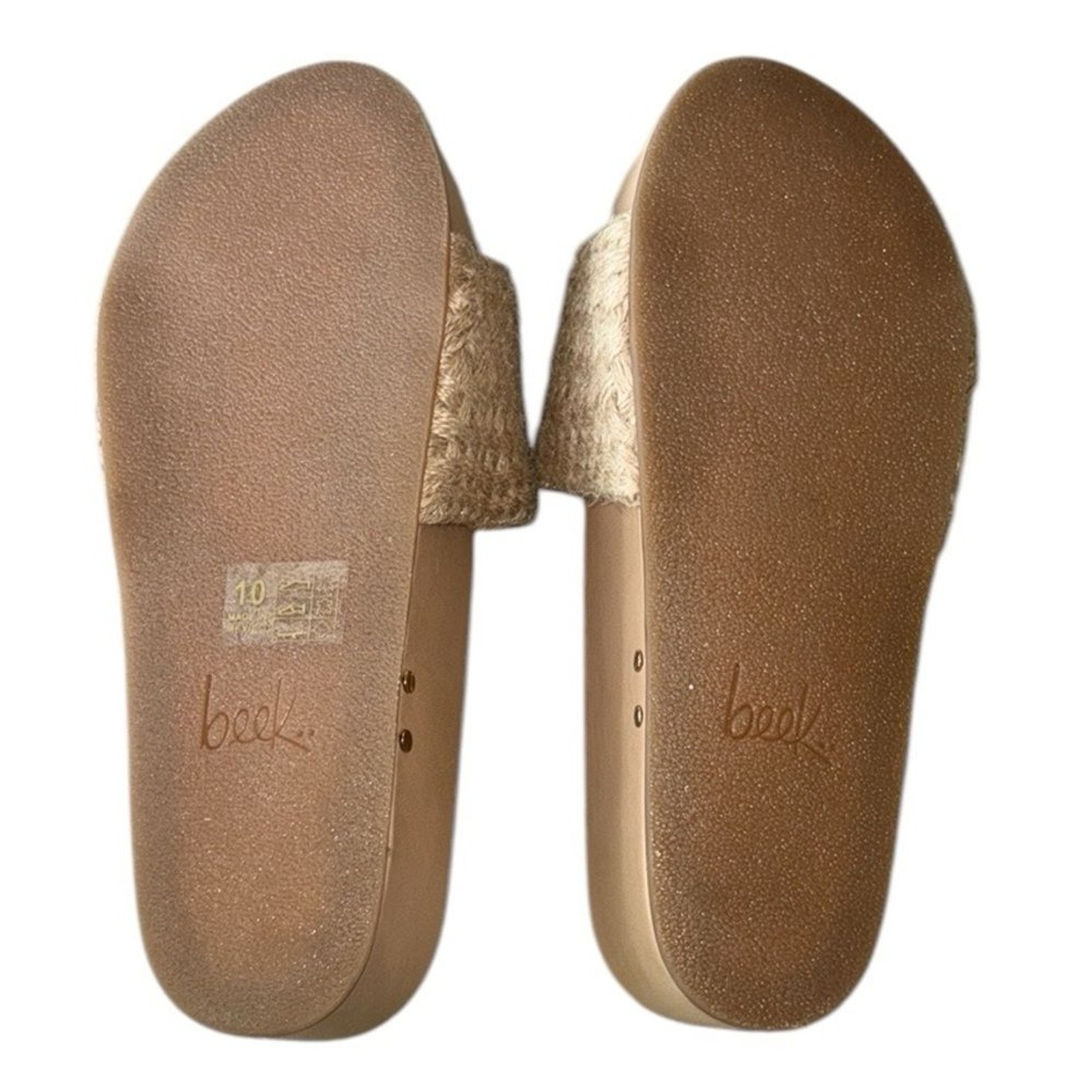 NWT RARE Beek Tan Woven Jute Leather Platform Sandals Slides – 10