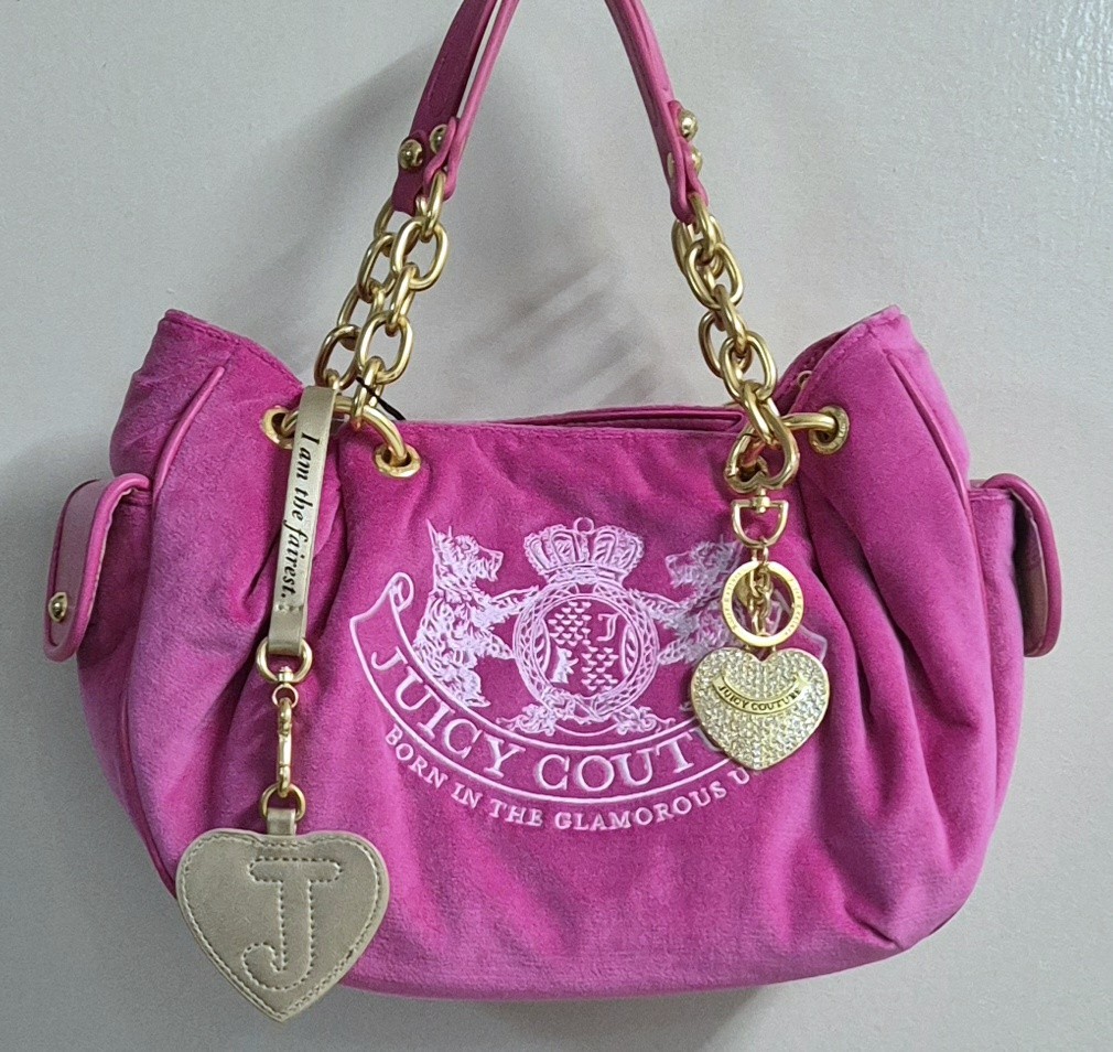 BNWT Juicy Couture Velour Pink Yarrow Daydreamer Hobo Bag Y2K Scottie Charm 💗