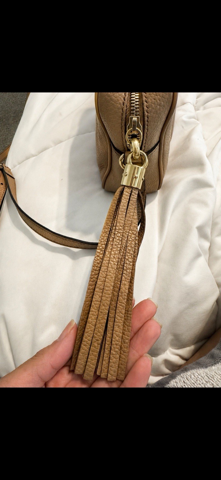 Gucci Small Brown Crossbody Bag GG Logo Tassel Zip Adjustable Detachable Strap
