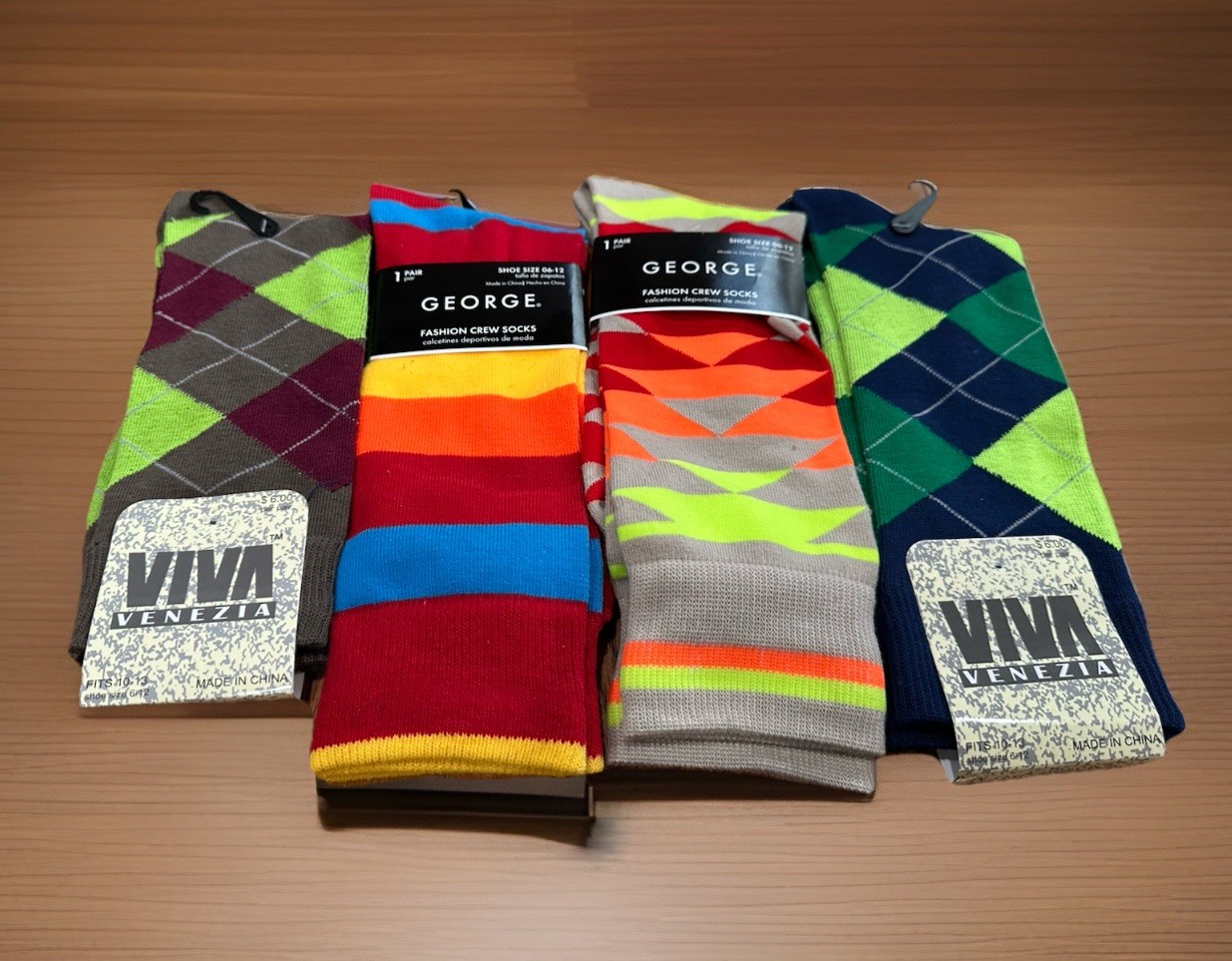 Lot Of 4 Pairs ~ Men’s George argyle dress Fashion Crew Dress Socks Size 6-12