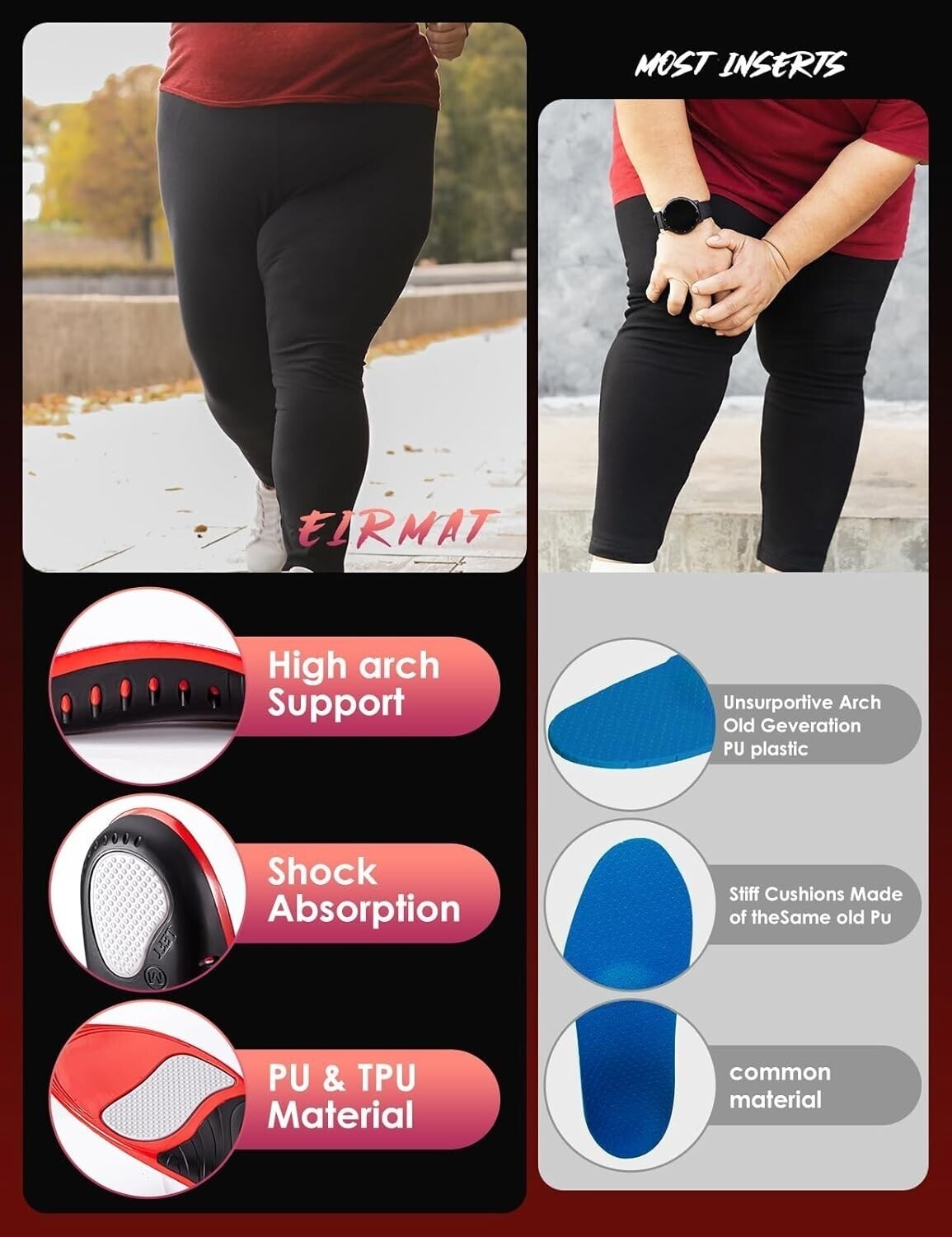 Plantar Fasciitis High Arch Support Insoles for Men Women, Arch Support Inserts