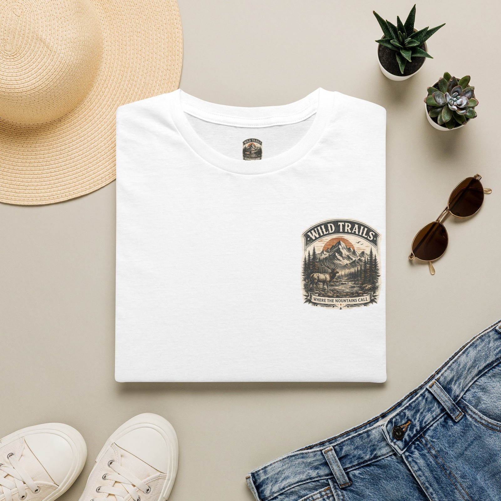 Mountain Graphic T-Shirt Outdoor Hiking Nature Tee Vintage Forest