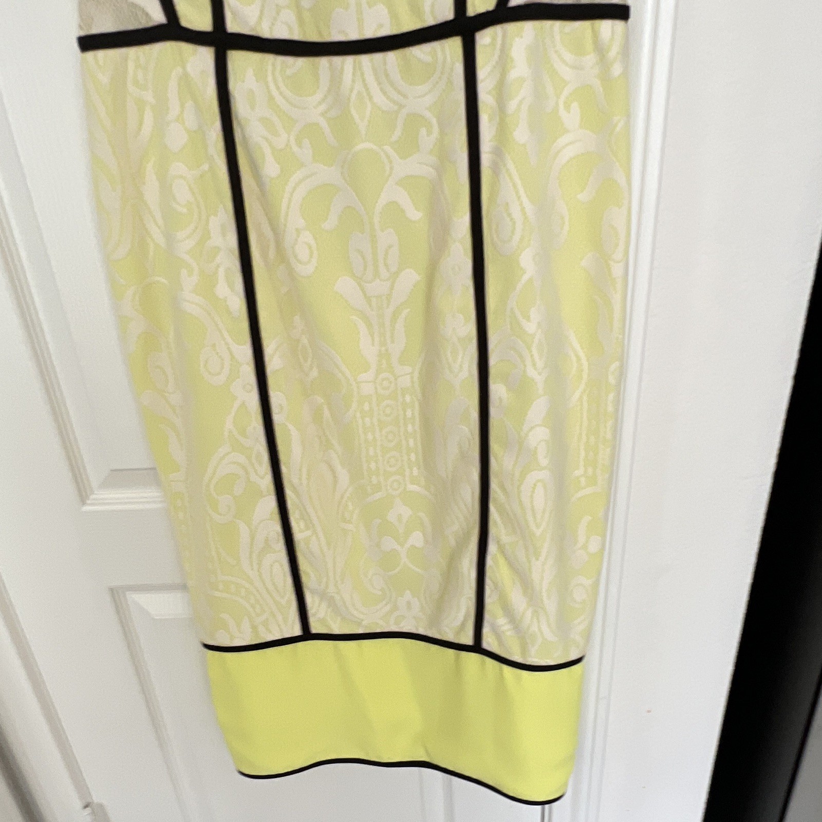 NWT ASOS Dress 12 / 16 Yellow Lace Pencil Bodycon Black Trim Sleeveless Party US