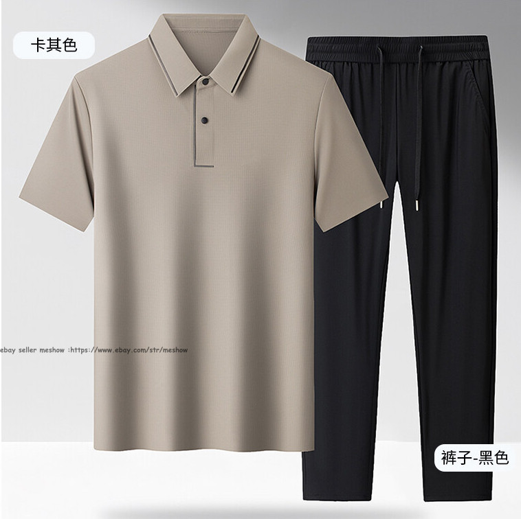 Summer Men 2pcs Shirts and Pants sets Middle aged dad Casual Fashion Beach sets