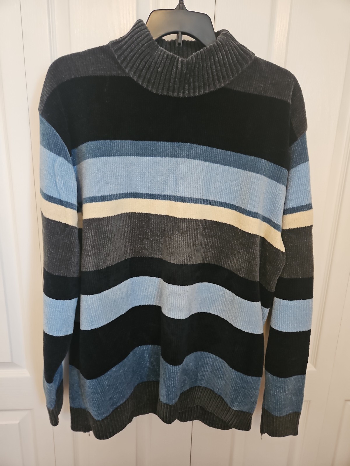 PJ Mark Vintage 90s Blue Chenille Knit Mock Neck Oversized Sweater Y2K Relaxed