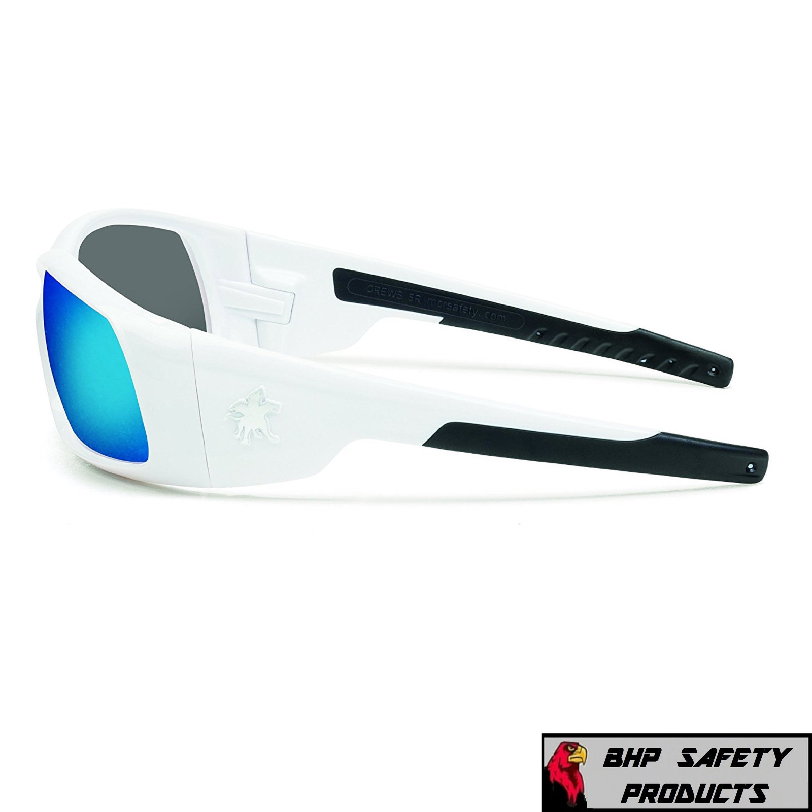 MCR CREWS SWAGGER SAFETY GLASSES SR128B WHITE FRAME/BLUE MIRROR LENS SUNGLASSES