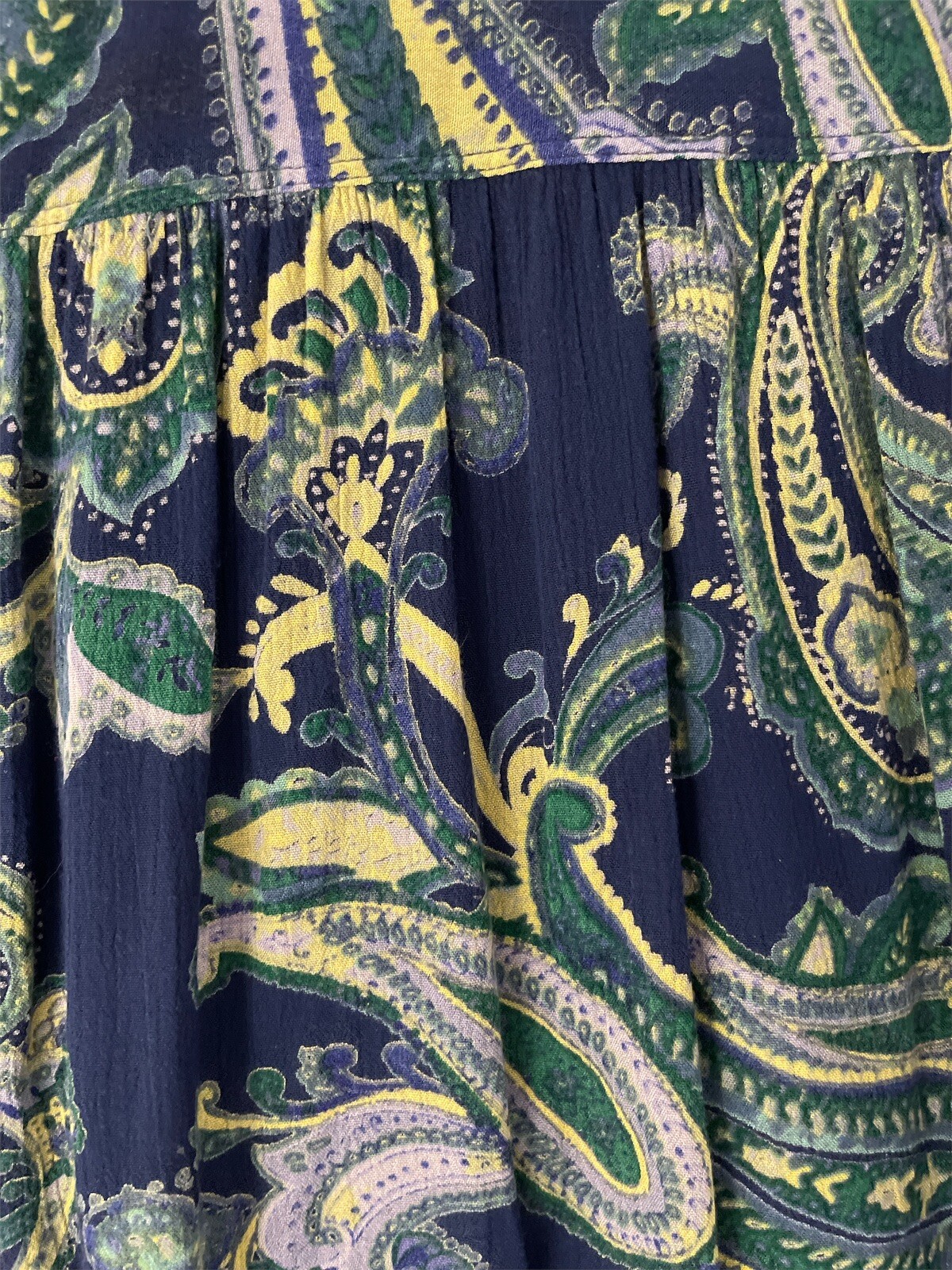Nine West Jeans Top Womens Medium Blue Paisley Roll Tab Sleeve Hi Low Hem Tunic