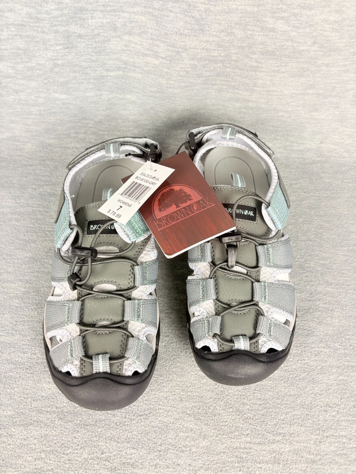 Brown Oak Closed Toe Sandals Womens 7 Gray Green Waterproof Hiking Boating ADJ