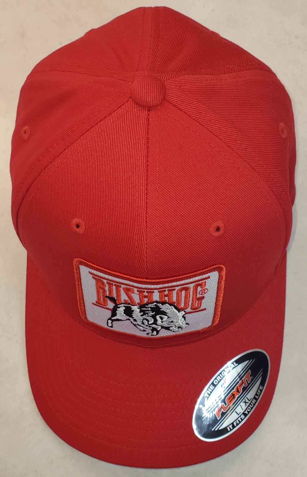Bush Hog Patch on Flexfit 6277 Red Hat L/XL 7 1/8 – 7 5/8″