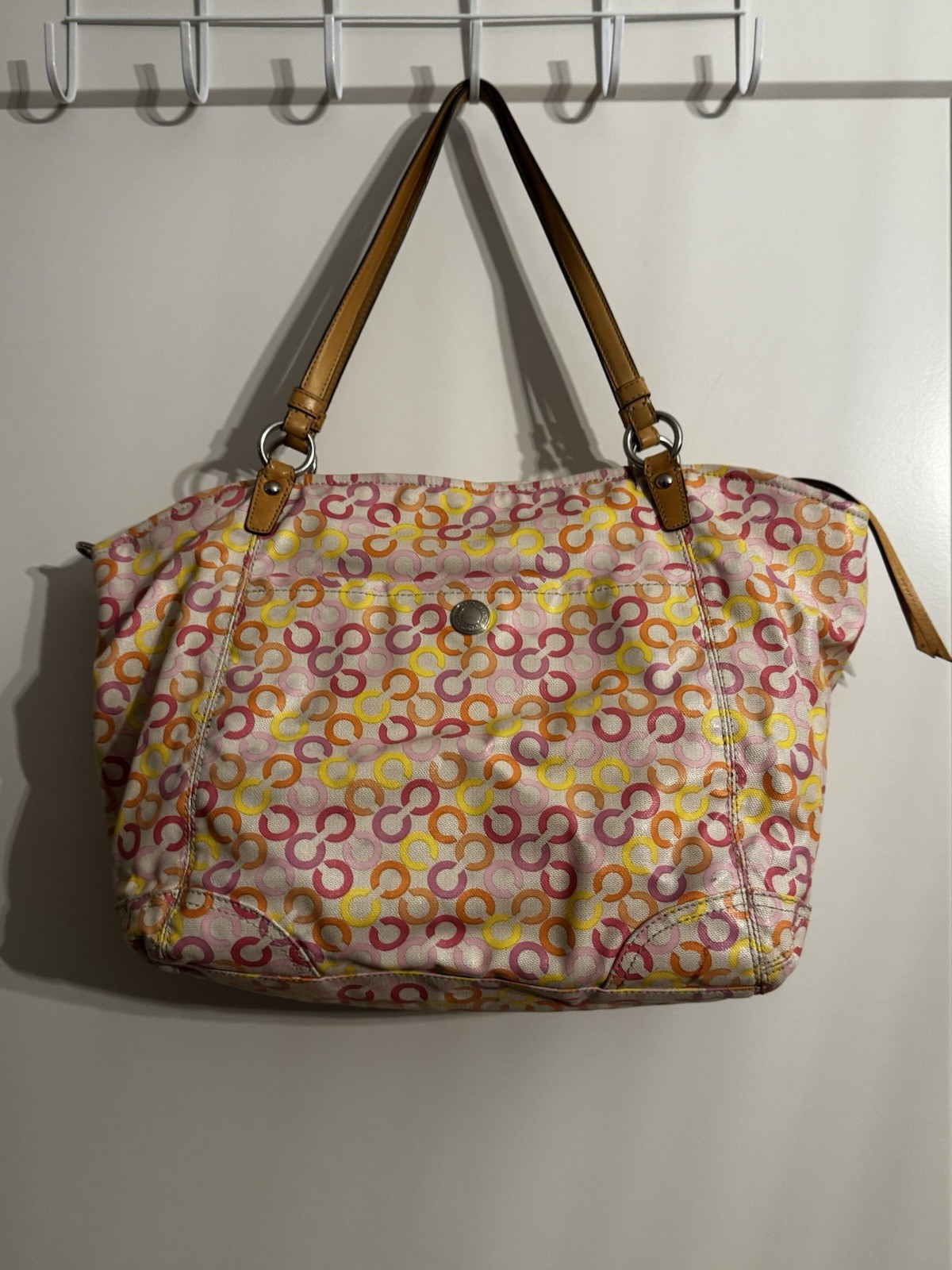 COACH Leah Signature Muti-color Shopper Tote Bag Laptop Commuter Office Shoulder