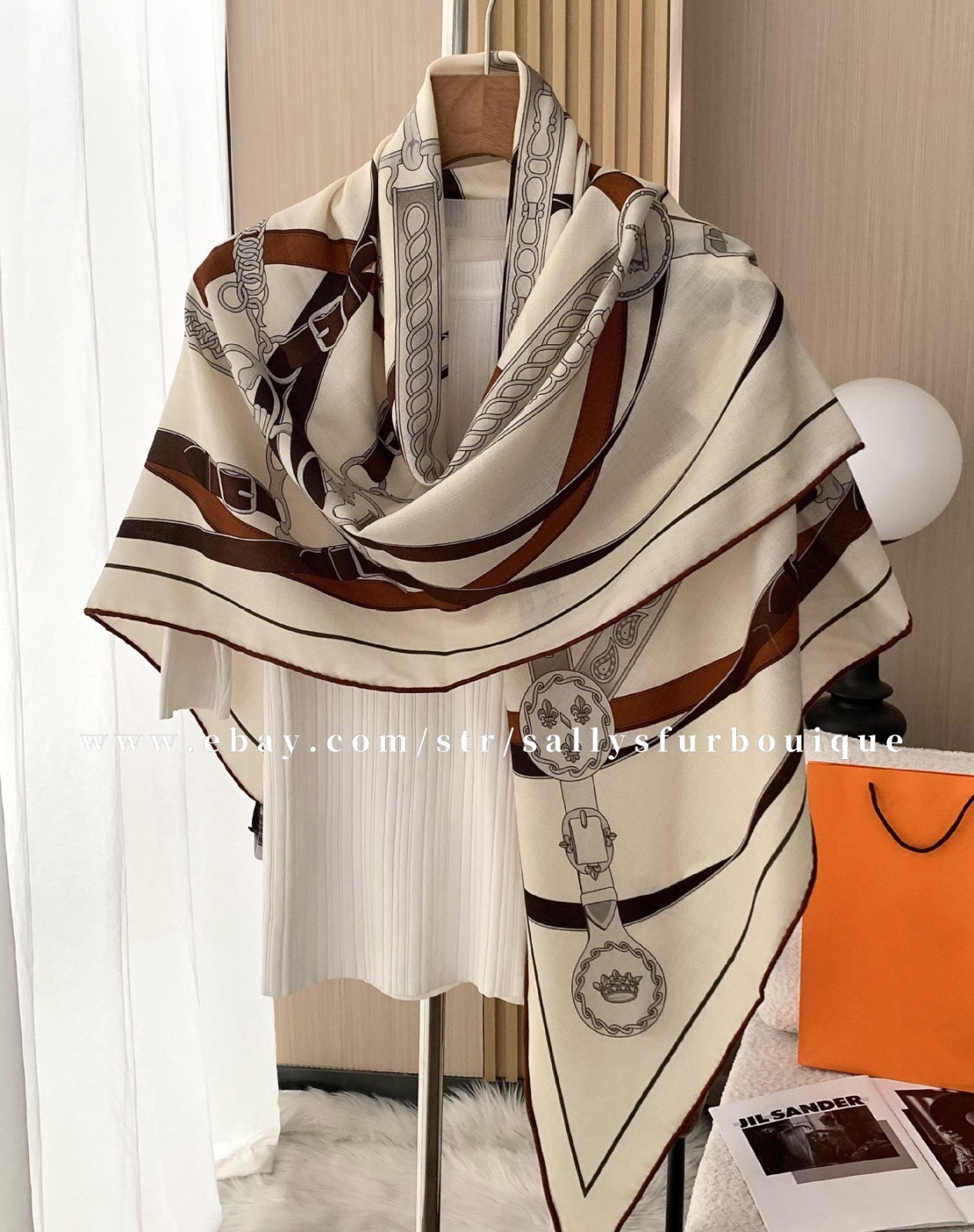 Sallys 70% Cashmere & 30% Silk Scarf Belts Print Large Triangle Shawl 198*125cm