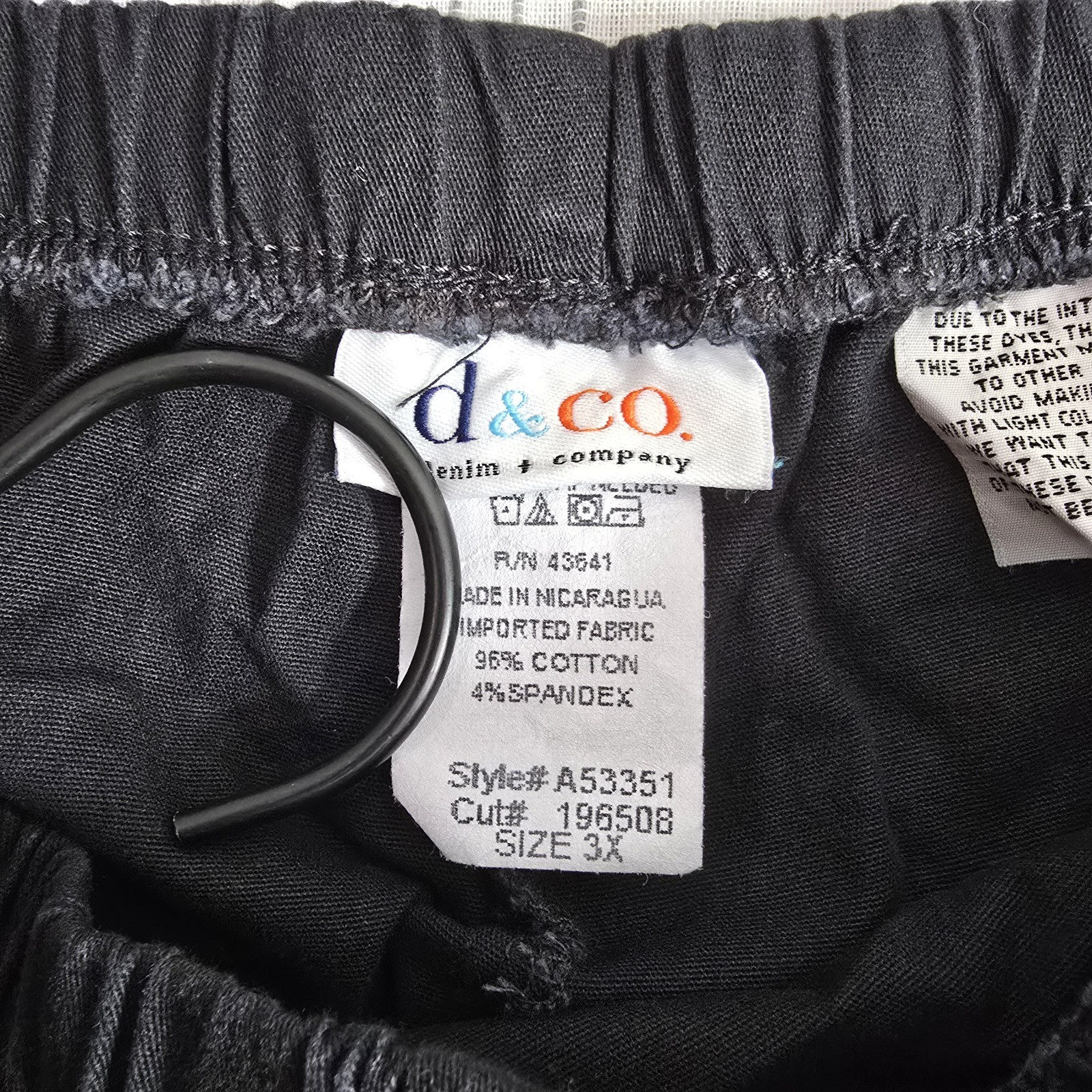 D&CO Women’s 3X Pants Solid Black Cotton Casual Elastic Waist Pull on Comfort