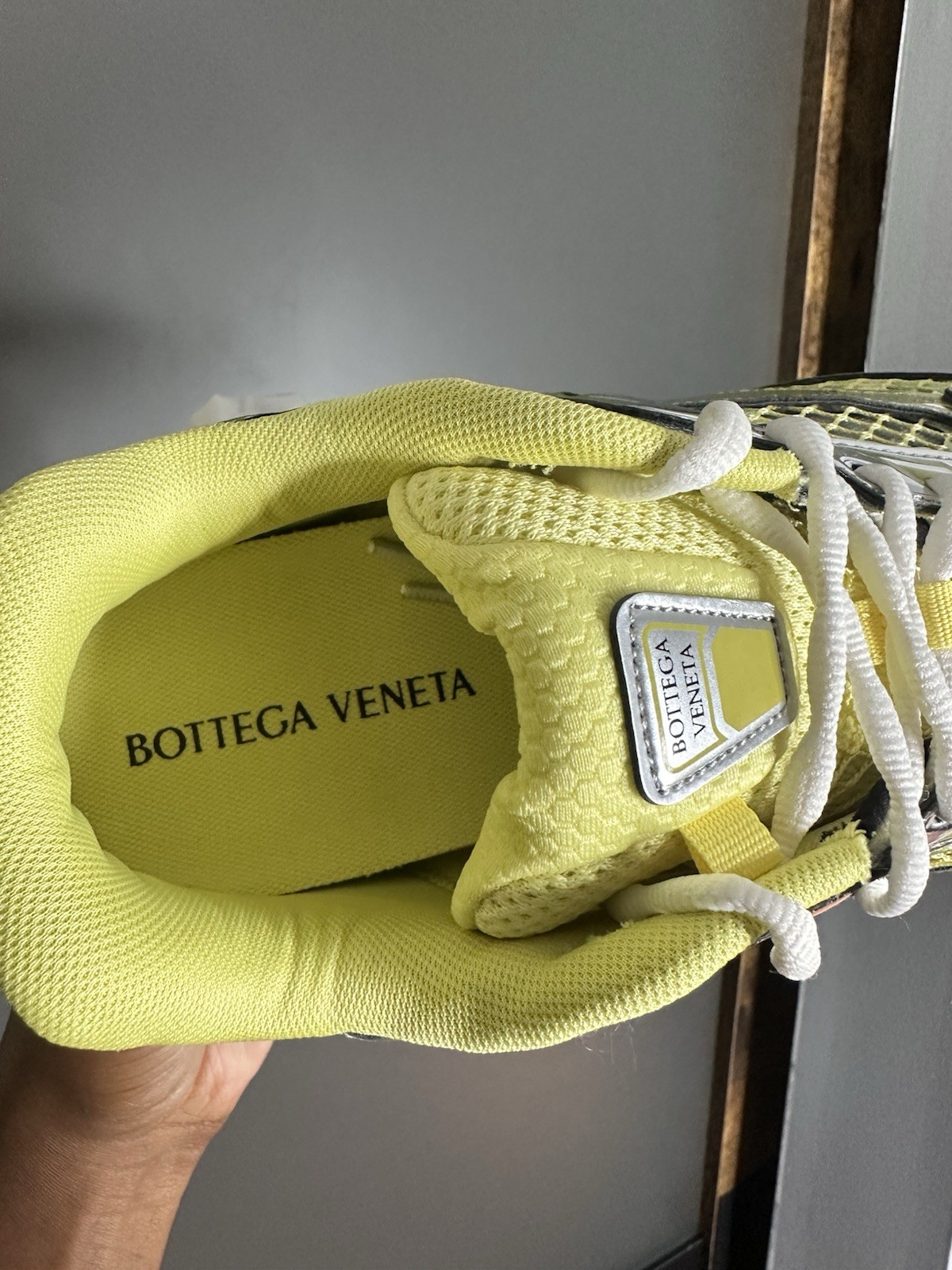 Bottega Veneta Yellow/Silver Low Top Lace-Up Athletic Sneakers Rubber Sole