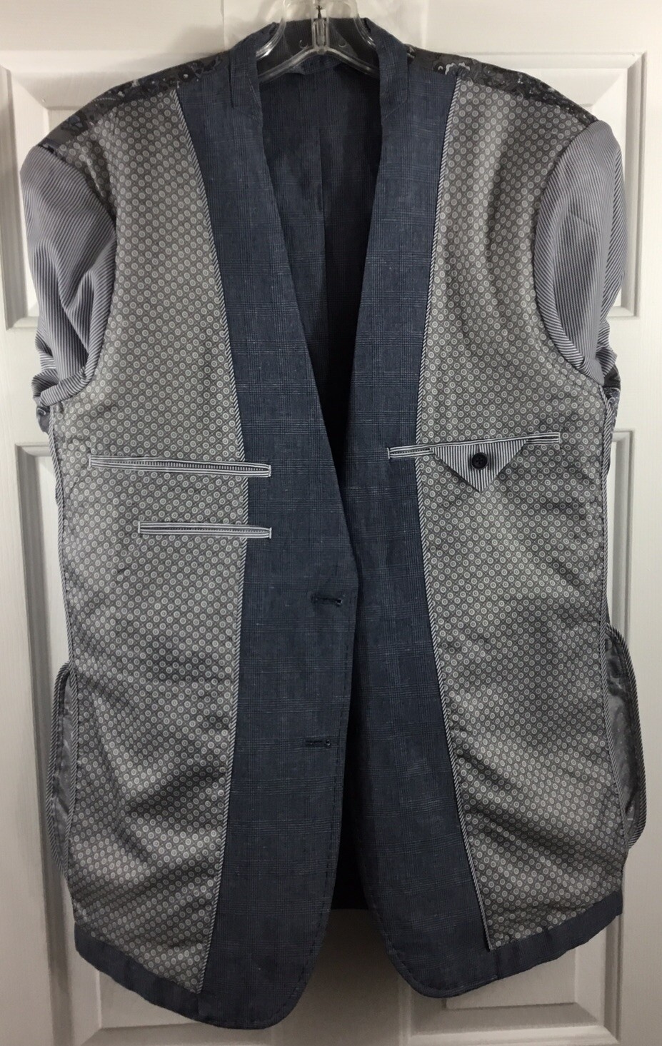 Joseph Abboud Sport Coat Mens S Blue Linen Cotton Blazer Glen Plaid Surgeon Cuff