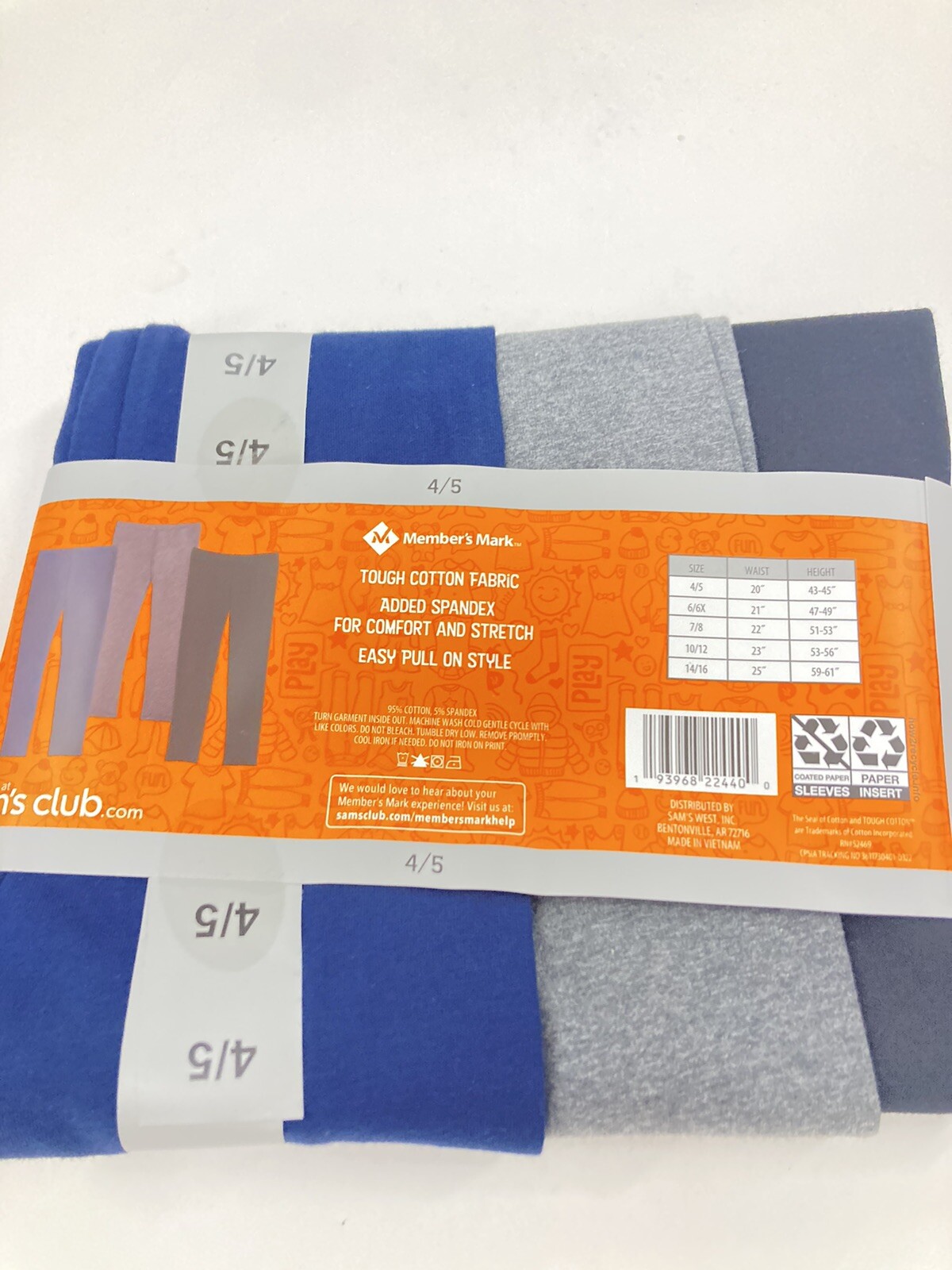Member’s Mark 3-Pack Girl’s Favorite Leggings BLACK/GREY/BLUE Choose Size