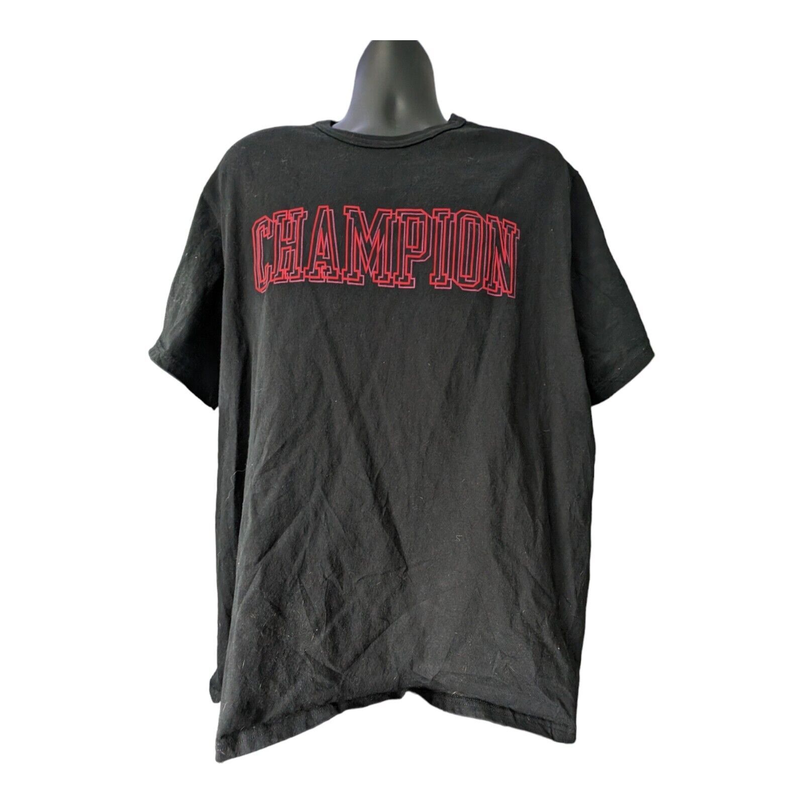 Champion Black T-Shirt- Red Lettering – Men’s XXL Cotton Style GT19