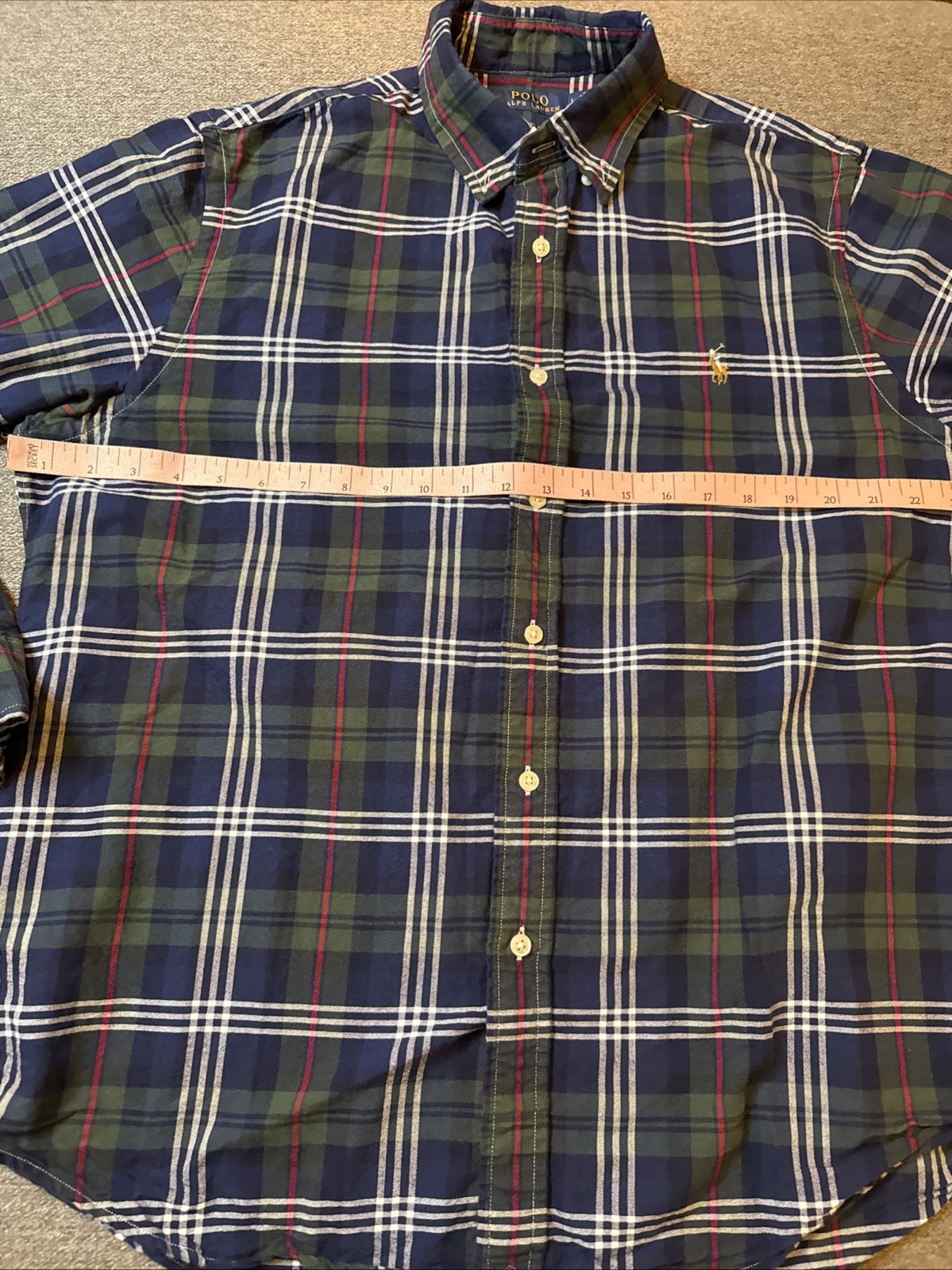 Ralph Lauren Shirt Men Large Blue Green Button Down Preppy Plaid Full Color Jock