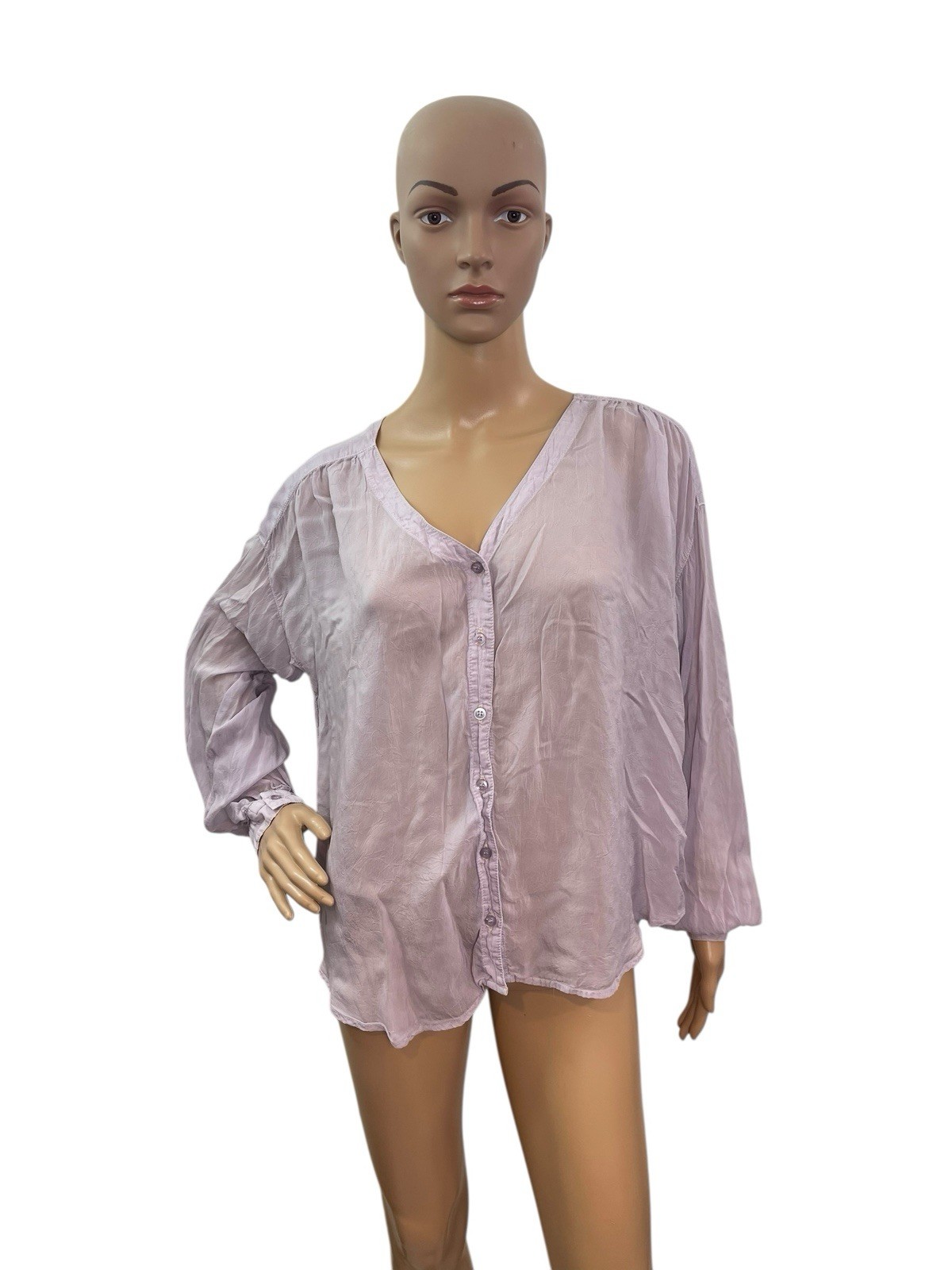 Maven West Women’s Size M Long Sleeve V Neck Solid Purple Blouse 100% Curpo