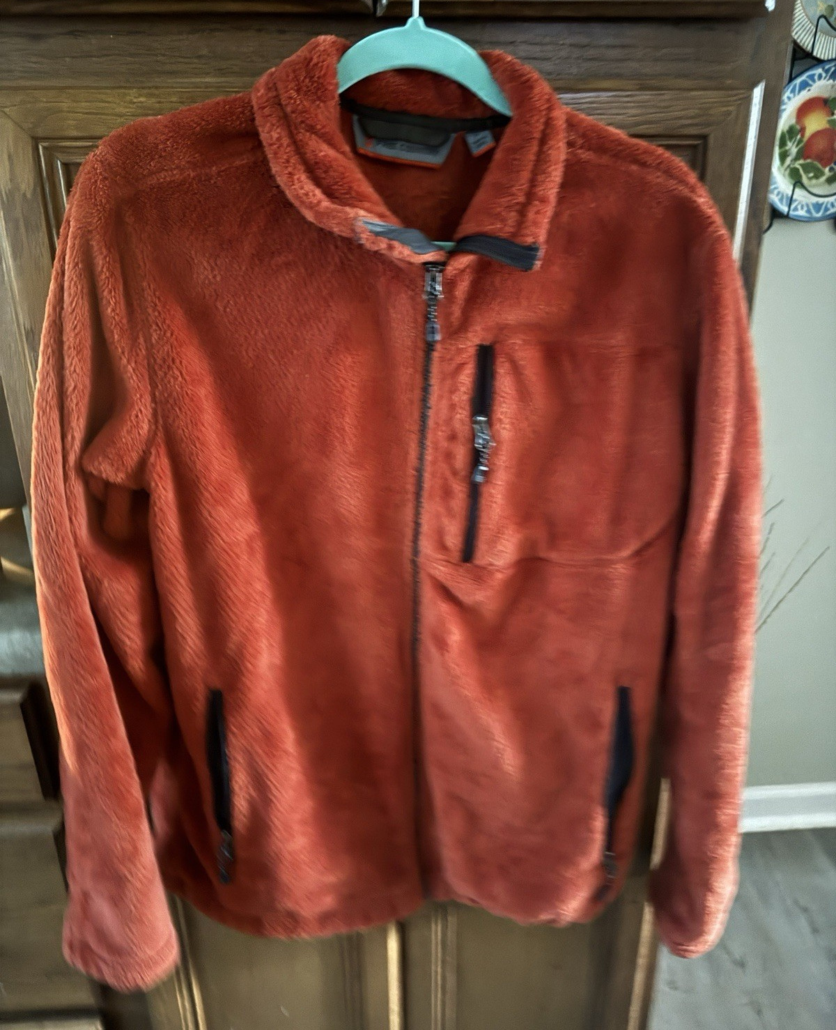 Free Country Men’s Orange Full Zip Fleece Jacket Zipped Pockets, S