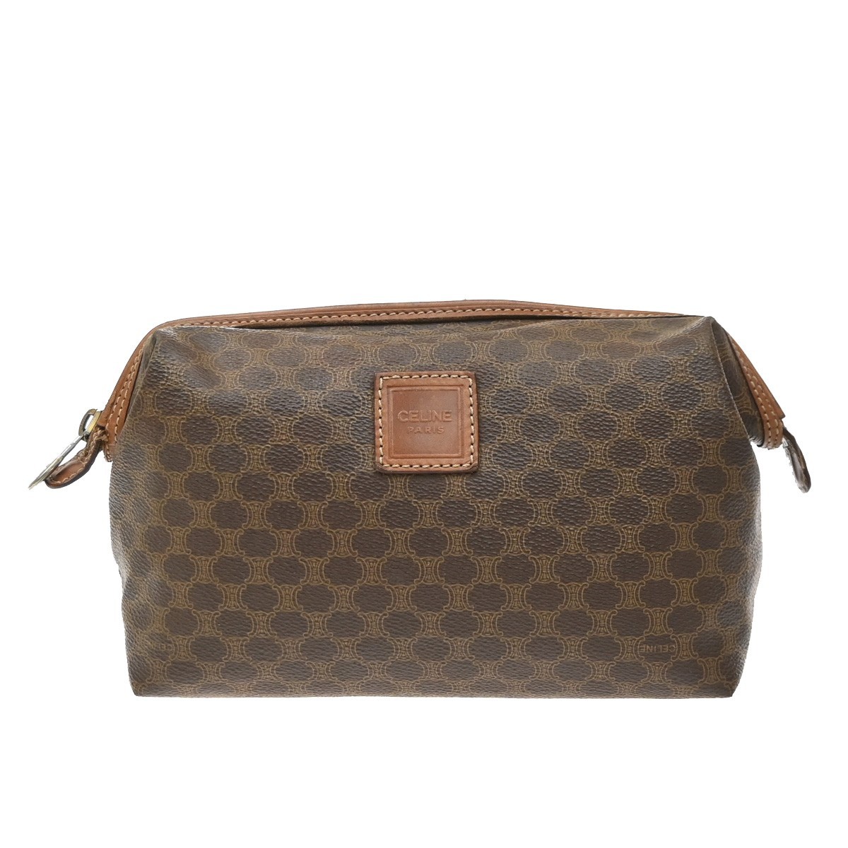 CELINE Logo Macadam Pattern Pouch PVC Leather Brown GHW Italy 01MA729