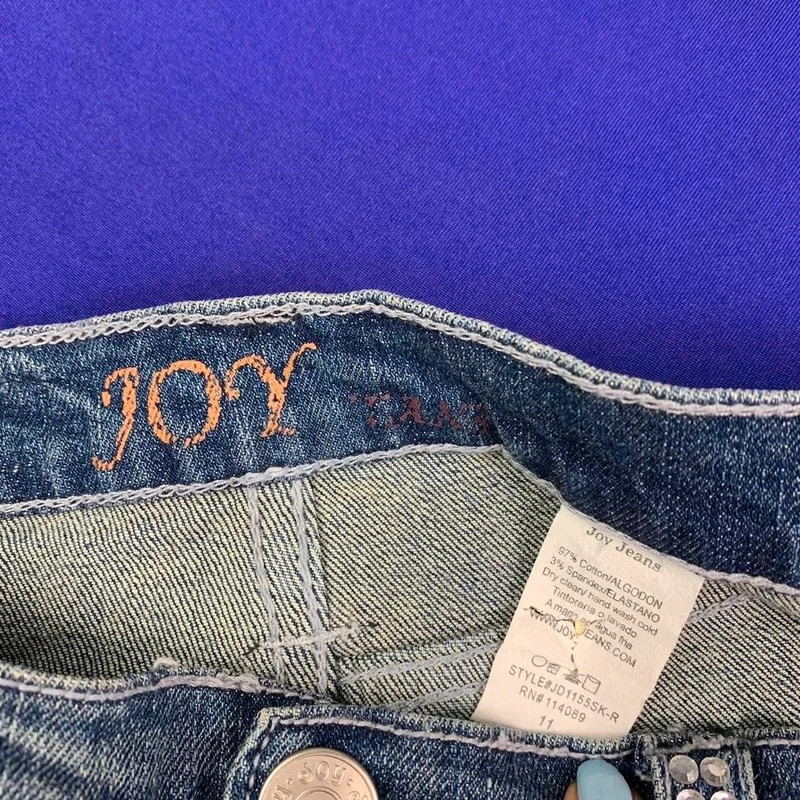Y2K Joy Jeans Rhinestone Jean Denim Mini Skirt Low Rise Size 11 Fits M Best