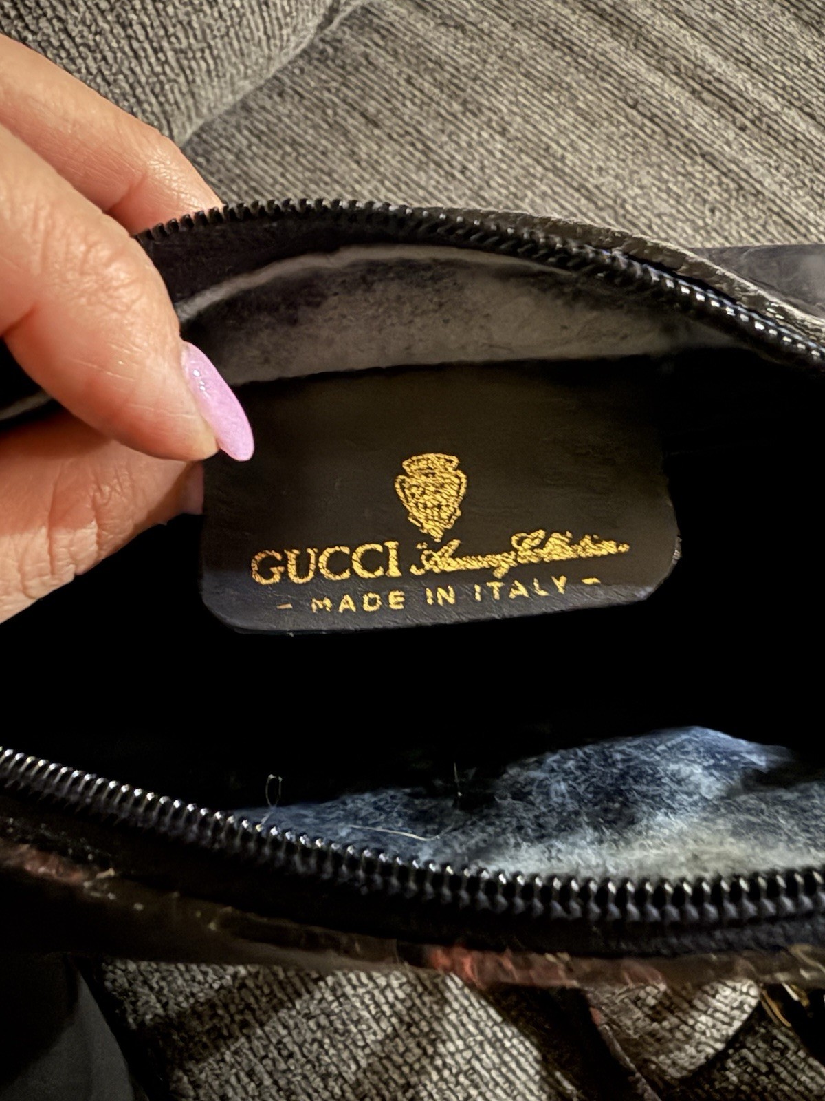 Authentic GUCCI Ophidia Navy Monogram Canvas Crossbody Bag.